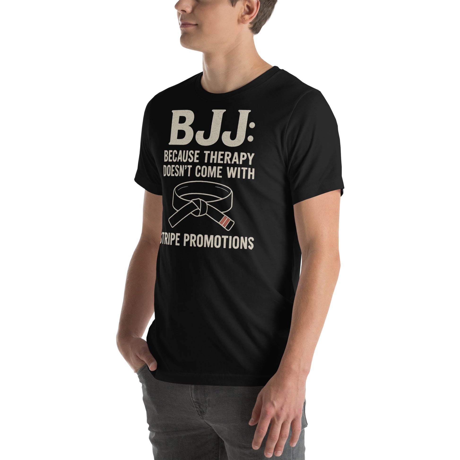BJJ Therapy Shirt – “Because Therapy Doesn’t Come with Stripe Promotions” | Funny Brazilian Jiu-Jitsu T-Shirt for Grapplers