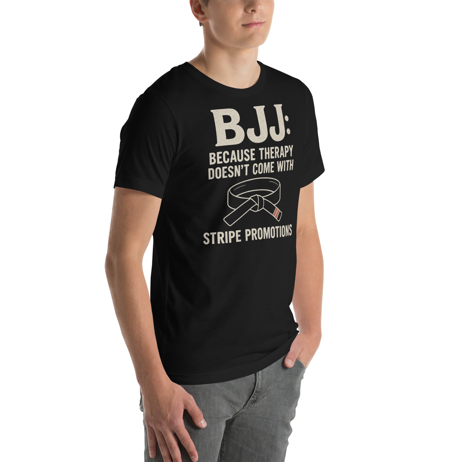 BJJ Therapy Shirt – “Because Therapy Doesn’t Come with Stripe Promotions” | Funny Brazilian Jiu-Jitsu T-Shirt for Grapplers
