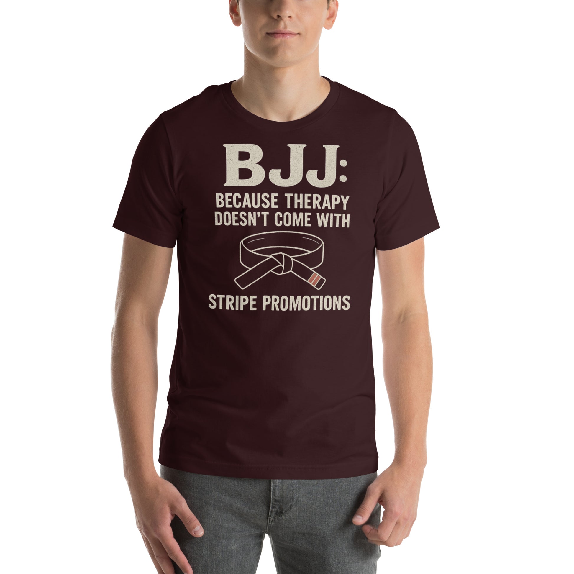 BJJ Therapy Shirt – “Because Therapy Doesn’t Come with Stripe Promotions” | Funny Brazilian Jiu-Jitsu T-Shirt for Grapplers
