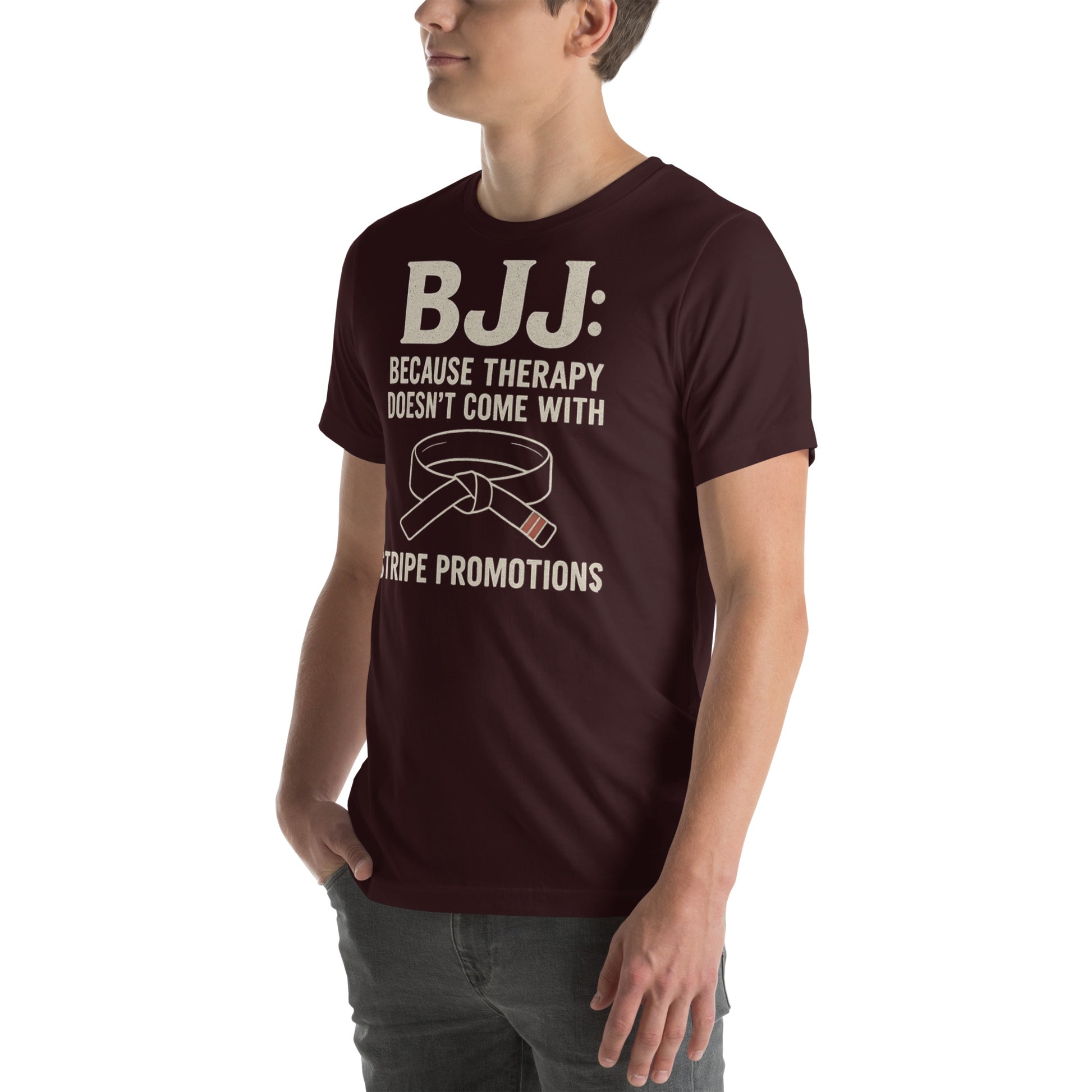 BJJ Therapy Shirt – “Because Therapy Doesn’t Come with Stripe Promotions” | Funny Brazilian Jiu-Jitsu T-Shirt for Grapplers
