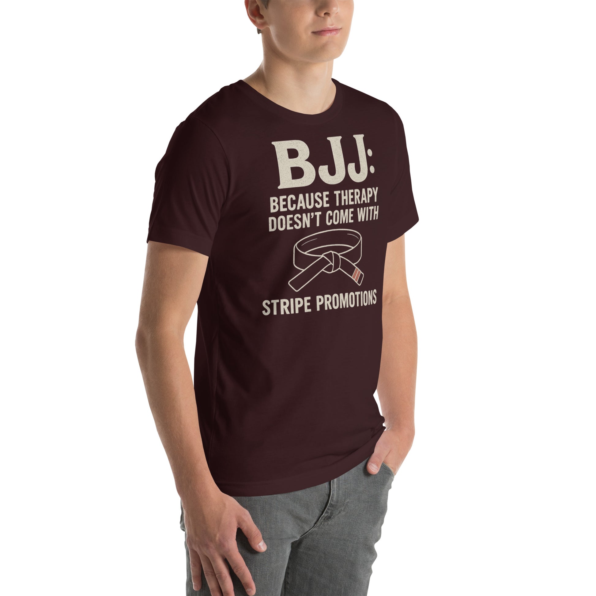 BJJ Therapy Shirt – “Because Therapy Doesn’t Come with Stripe Promotions” | Funny Brazilian Jiu-Jitsu T-Shirt for Grapplers