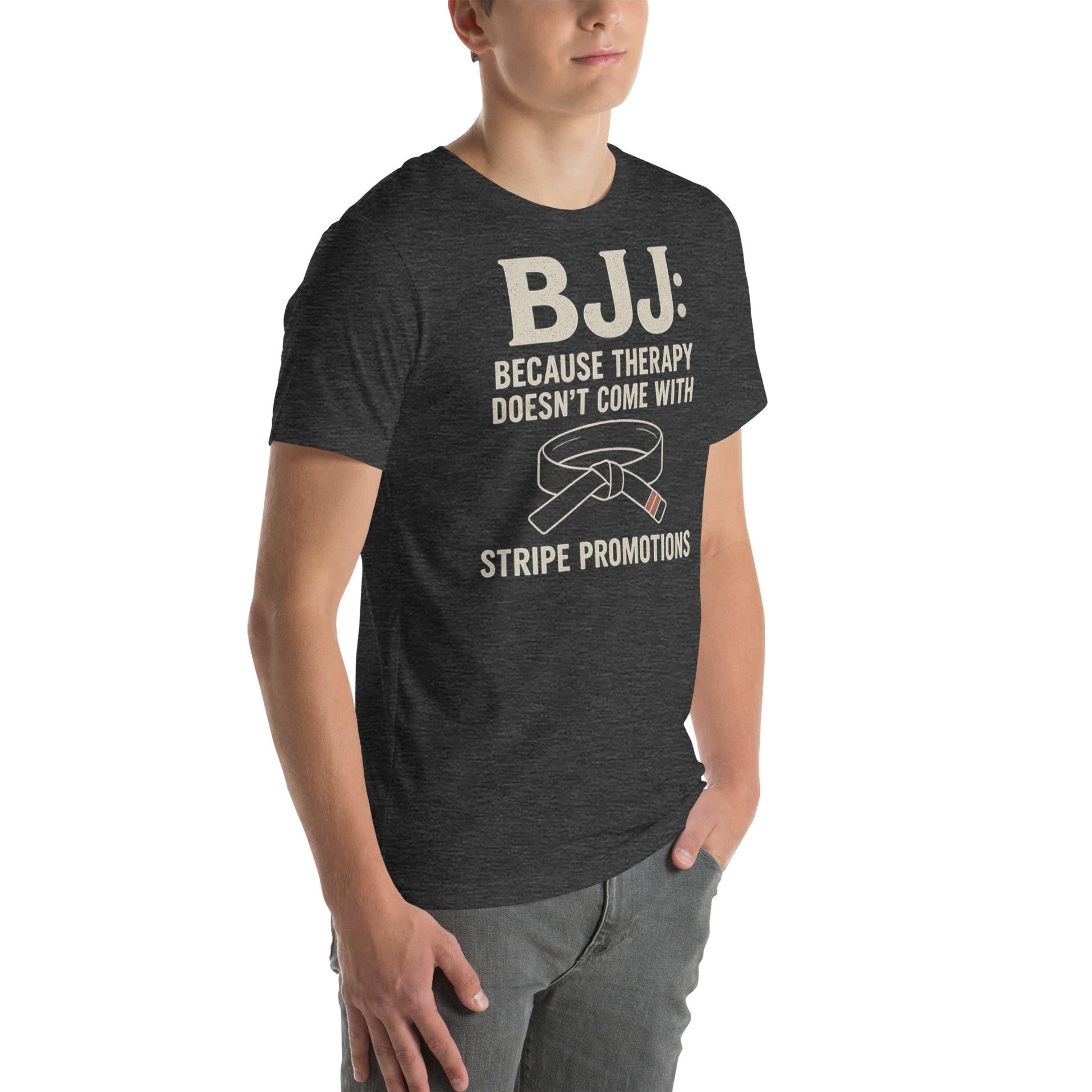 BJJ Therapy Shirt – “Because Therapy Doesn’t Come with Stripe Promotions” | Funny Brazilian Jiu-Jitsu T-Shirt for Grapplers