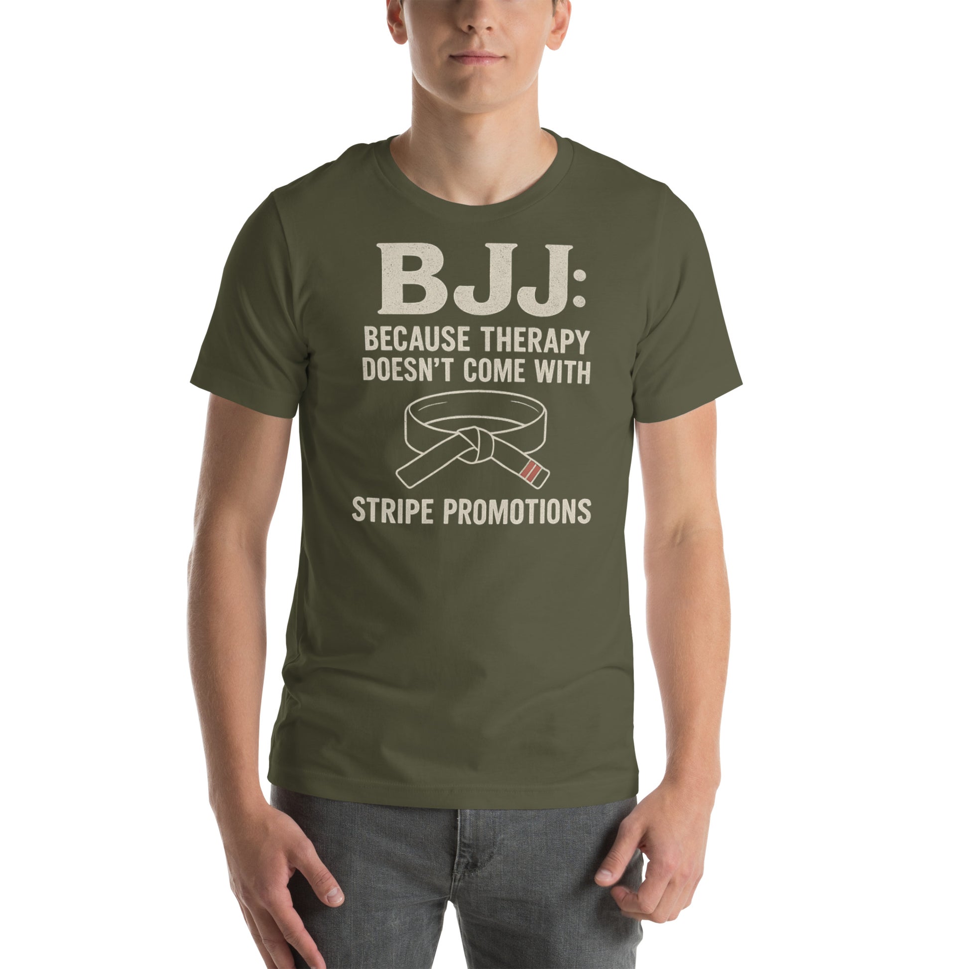 BJJ Therapy Shirt – “Because Therapy Doesn’t Come with Stripe Promotions” | Funny Brazilian Jiu-Jitsu T-Shirt for Grapplers
