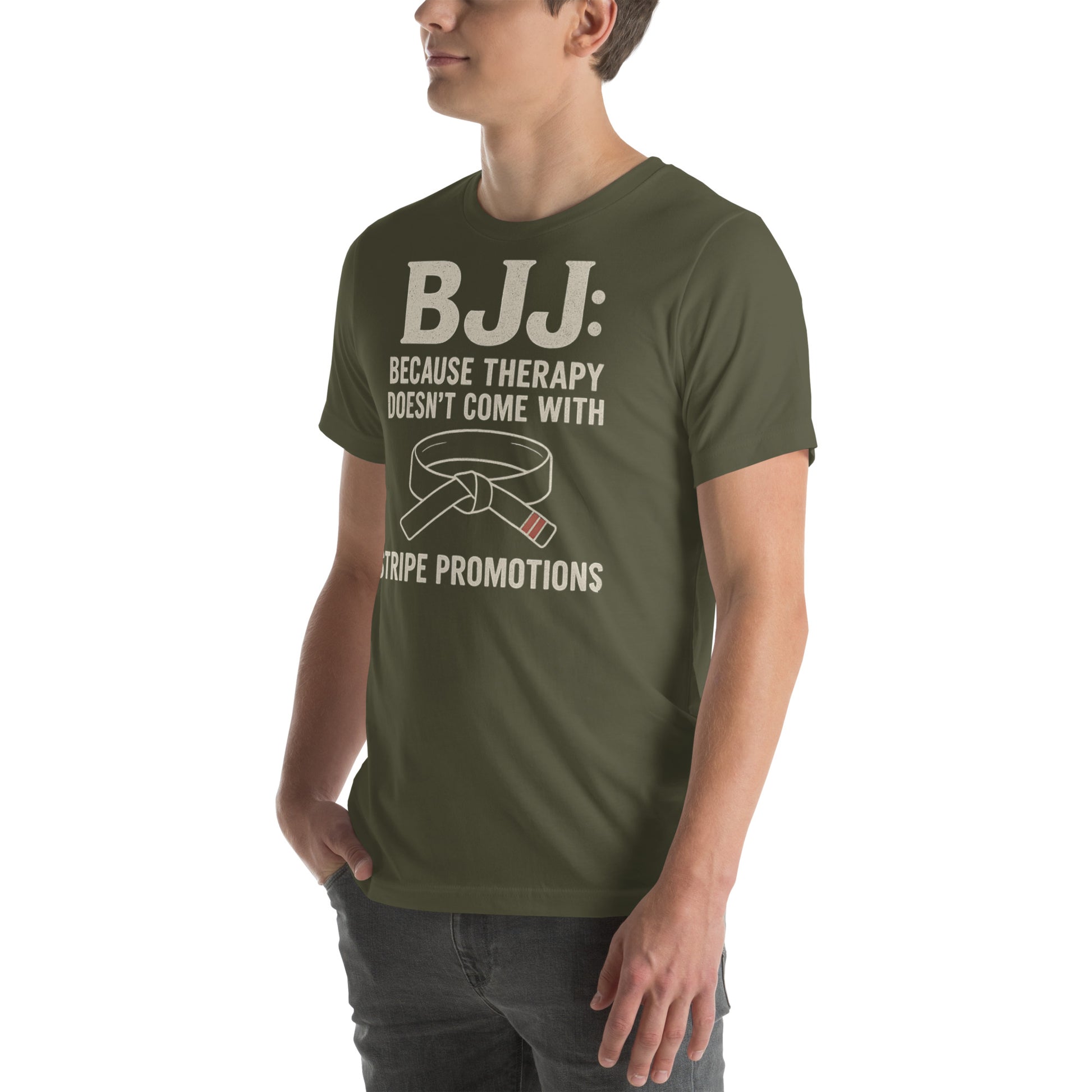 BJJ Therapy Shirt – “Because Therapy Doesn’t Come with Stripe Promotions” | Funny Brazilian Jiu-Jitsu T-Shirt for Grapplers