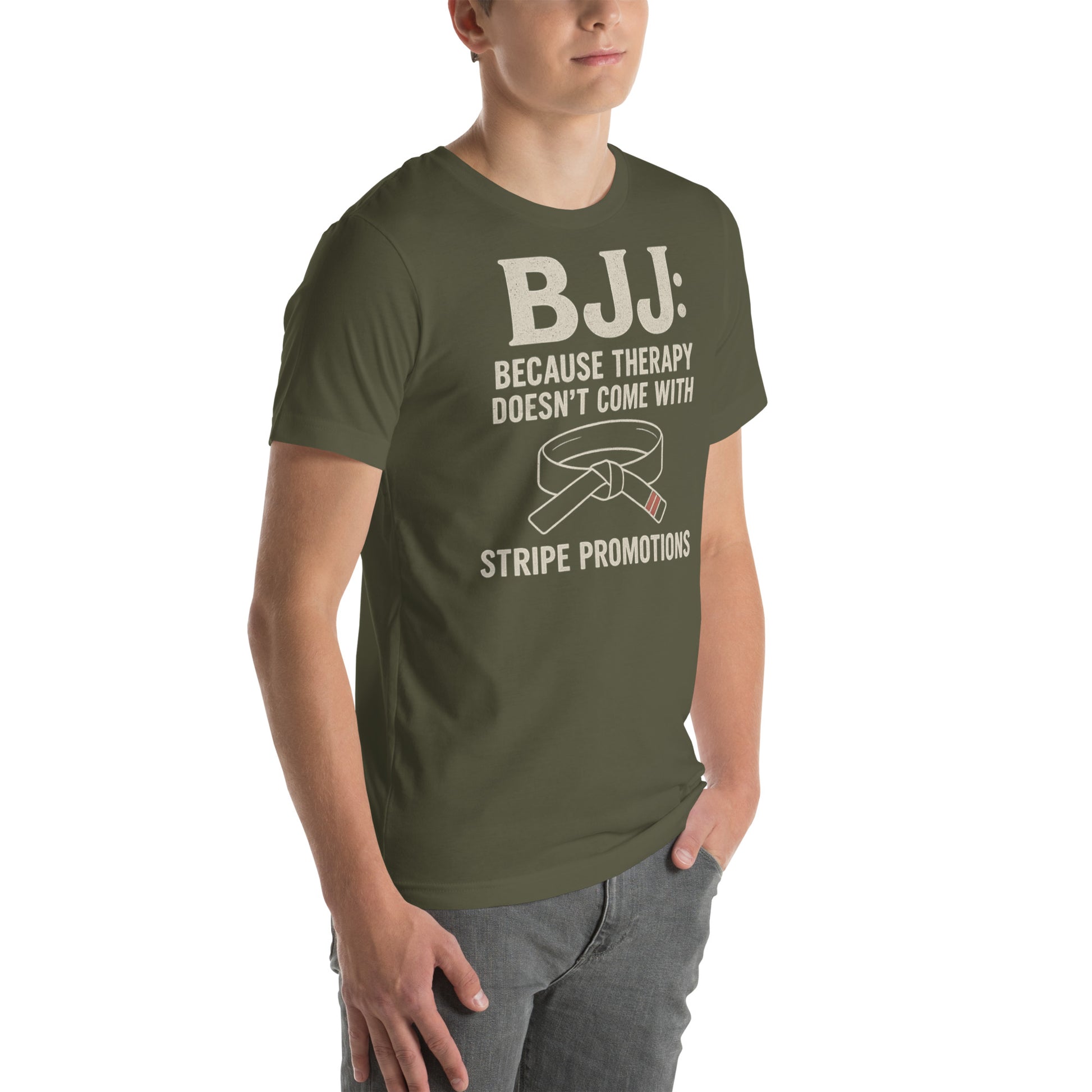 BJJ Therapy Shirt – “Because Therapy Doesn’t Come with Stripe Promotions” | Funny Brazilian Jiu-Jitsu T-Shirt for Grapplers