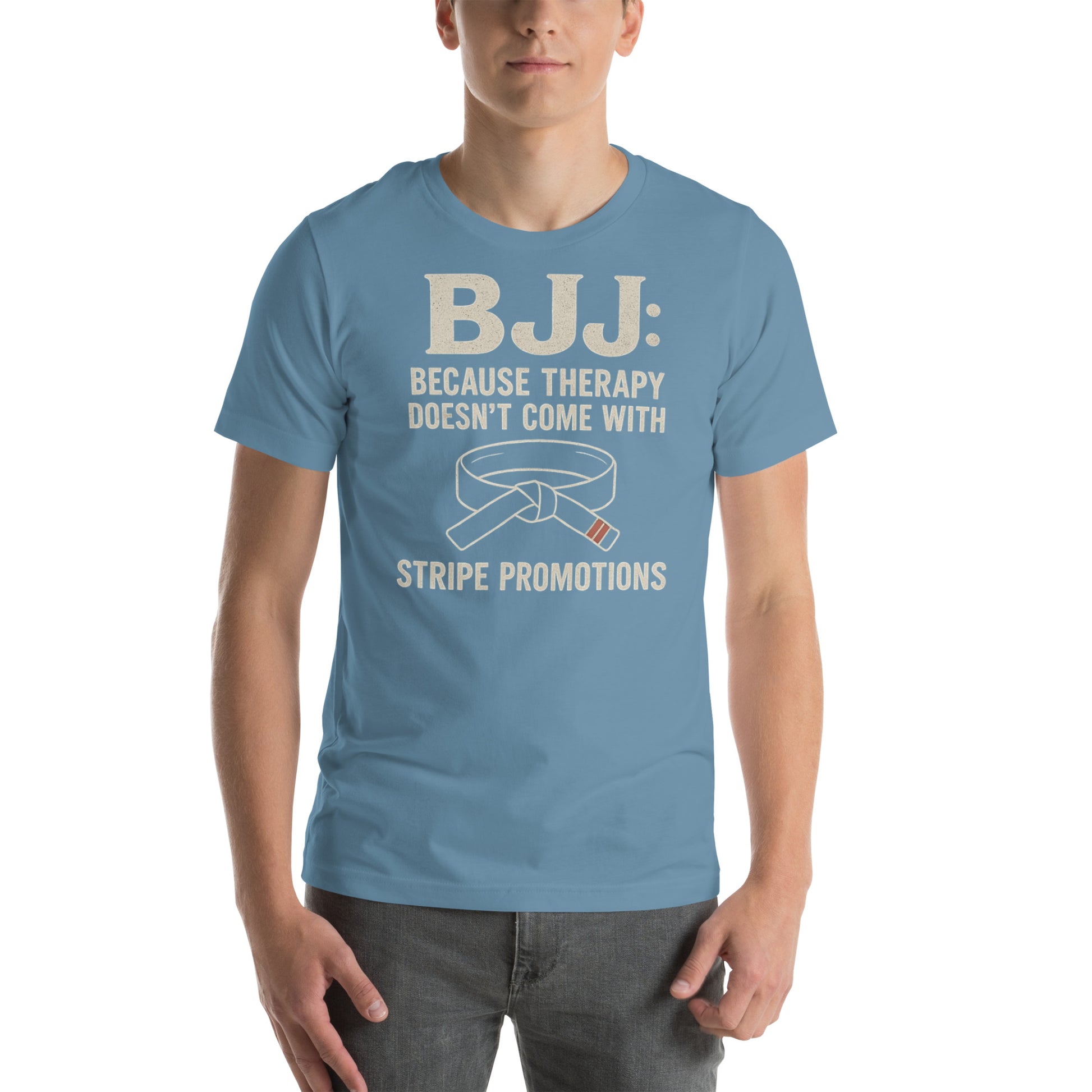 BJJ Therapy Shirt – “Because Therapy Doesn’t Come with Stripe Promotions” | Funny Brazilian Jiu-Jitsu T-Shirt for Grapplers