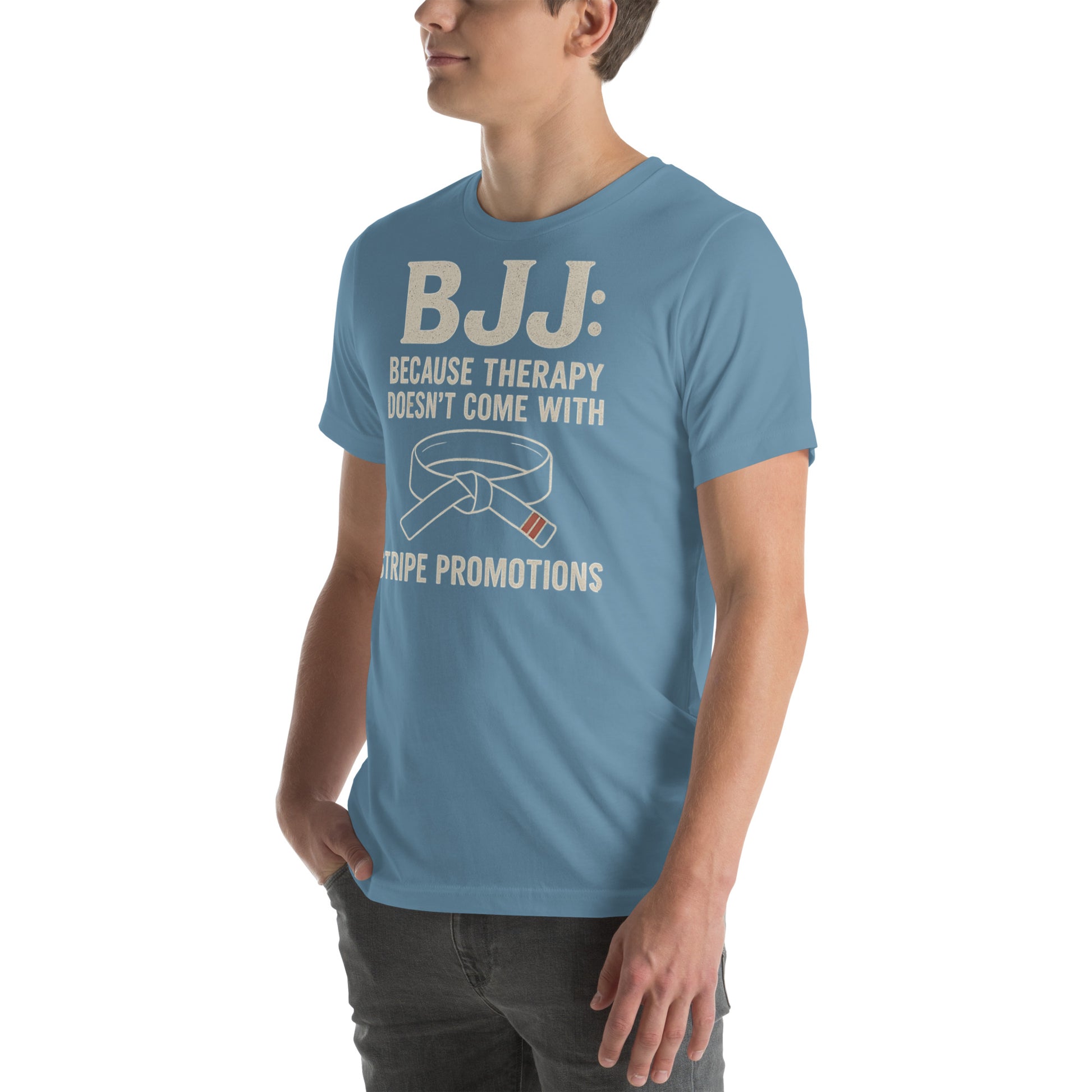 BJJ Therapy Shirt – “Because Therapy Doesn’t Come with Stripe Promotions” | Funny Brazilian Jiu-Jitsu T-Shirt for Grapplers