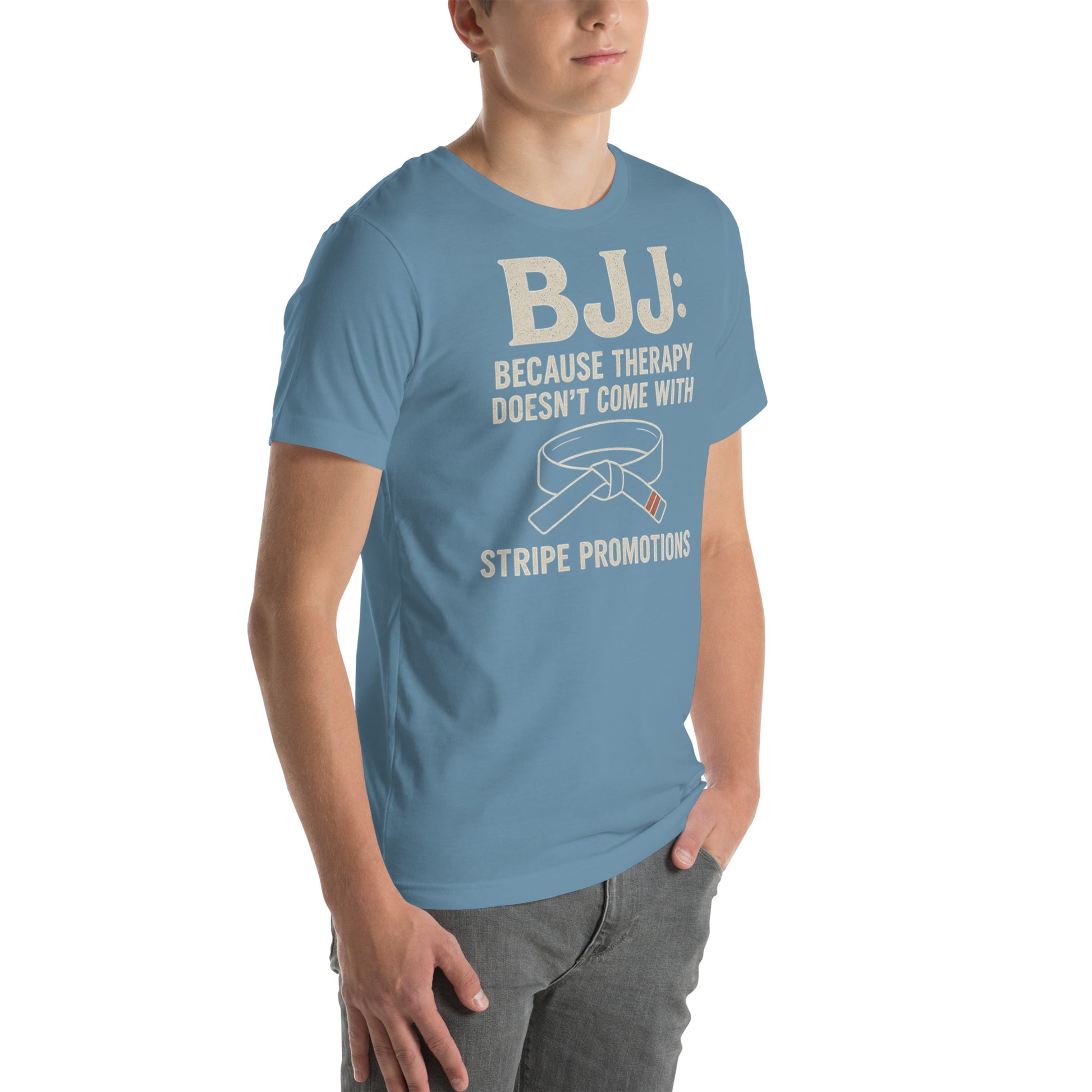 BJJ Therapy Shirt – “Because Therapy Doesn’t Come with Stripe Promotions” | Funny Brazilian Jiu-Jitsu T-Shirt for Grapplers