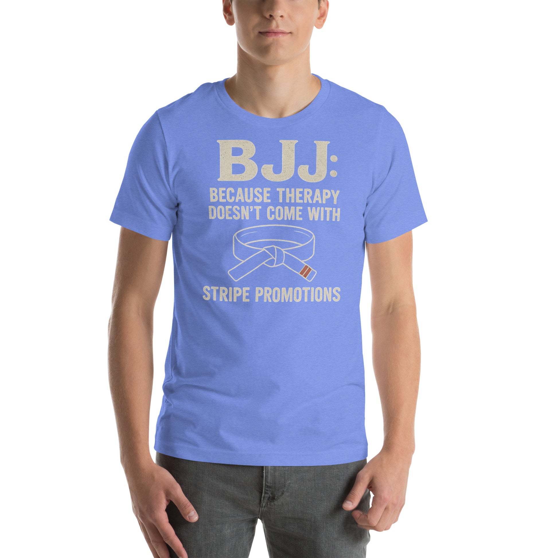 BJJ Therapy Shirt – “Because Therapy Doesn’t Come with Stripe Promotions” | Funny Brazilian Jiu-Jitsu T-Shirt for Grapplers