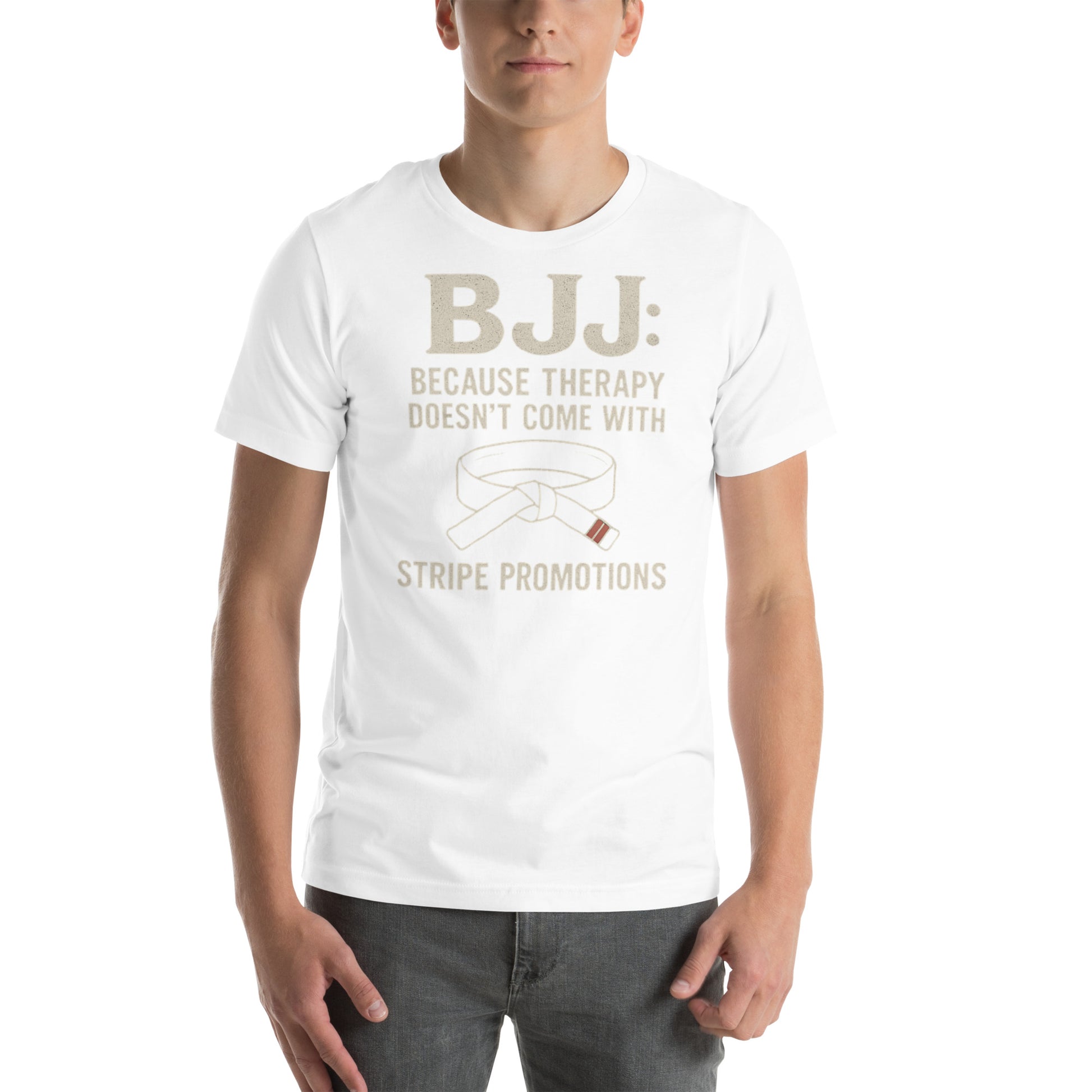 BJJ Therapy Shirt – “Because Therapy Doesn’t Come with Stripe Promotions” | Funny Brazilian Jiu-Jitsu T-Shirt for Grapplers