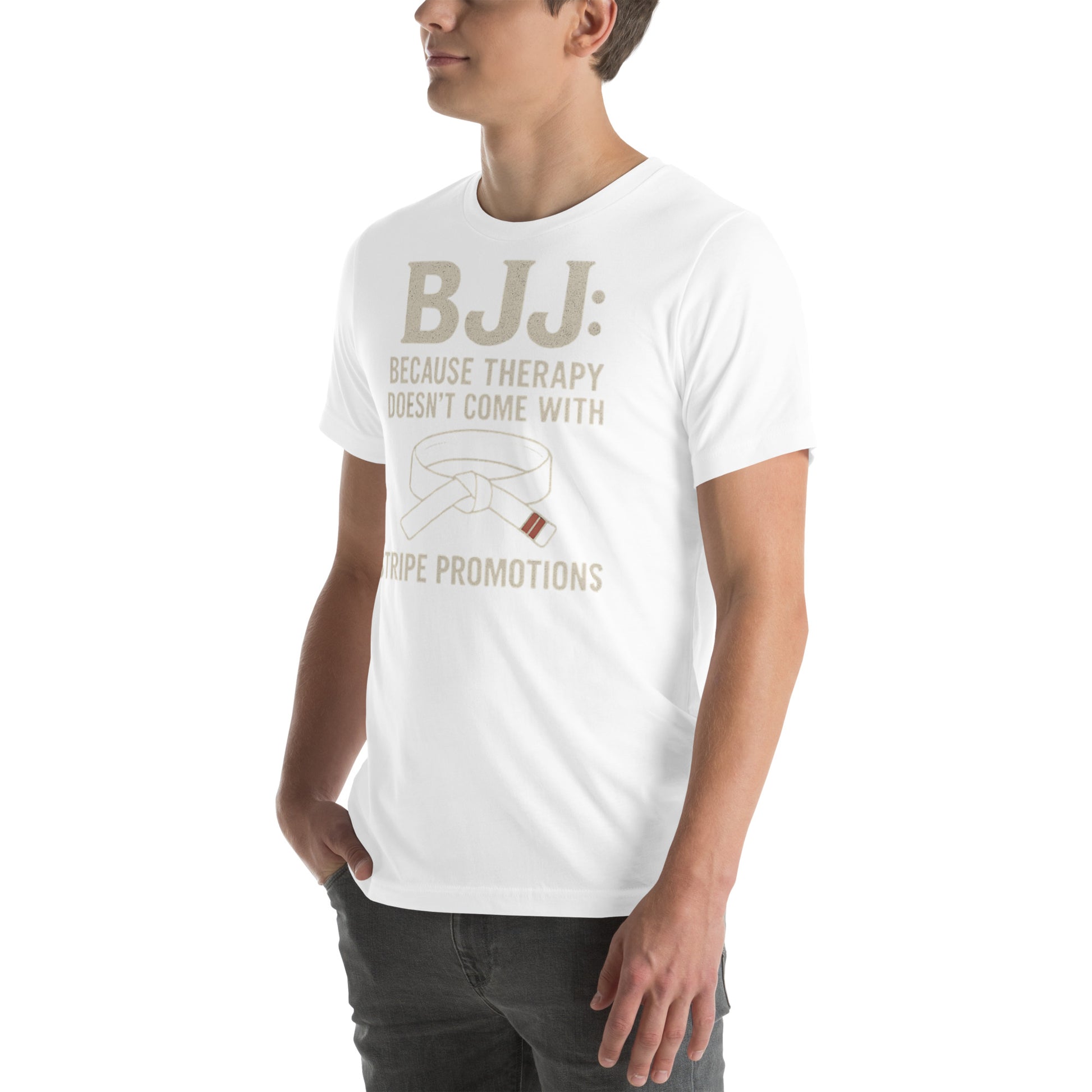 BJJ Therapy Shirt – “Because Therapy Doesn’t Come with Stripe Promotions” | Funny Brazilian Jiu-Jitsu T-Shirt for Grapplers