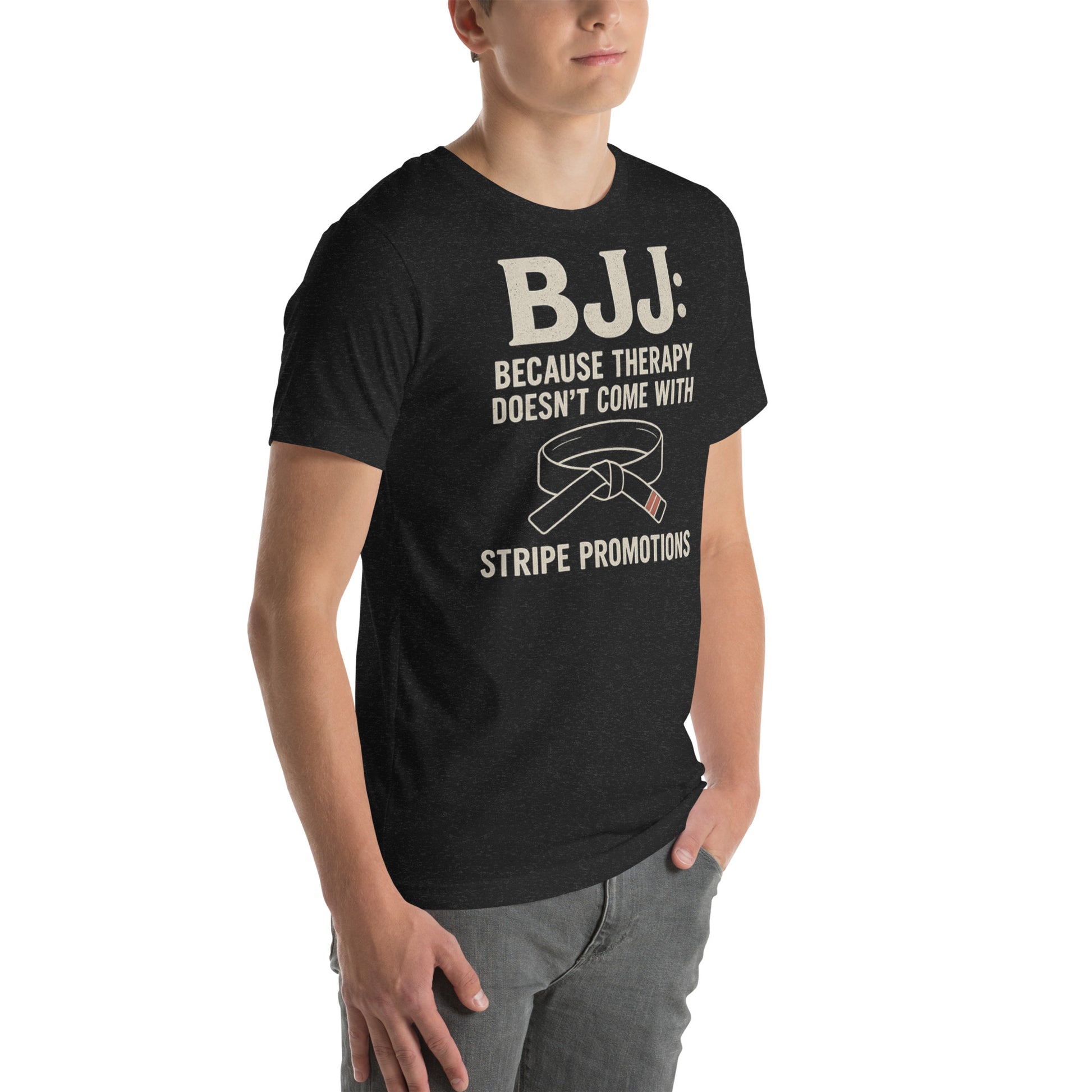 BJJ Therapy Shirt – “Because Therapy Doesn’t Come with Stripe Promotions” | Funny Brazilian Jiu-Jitsu T-Shirt for Grapplers