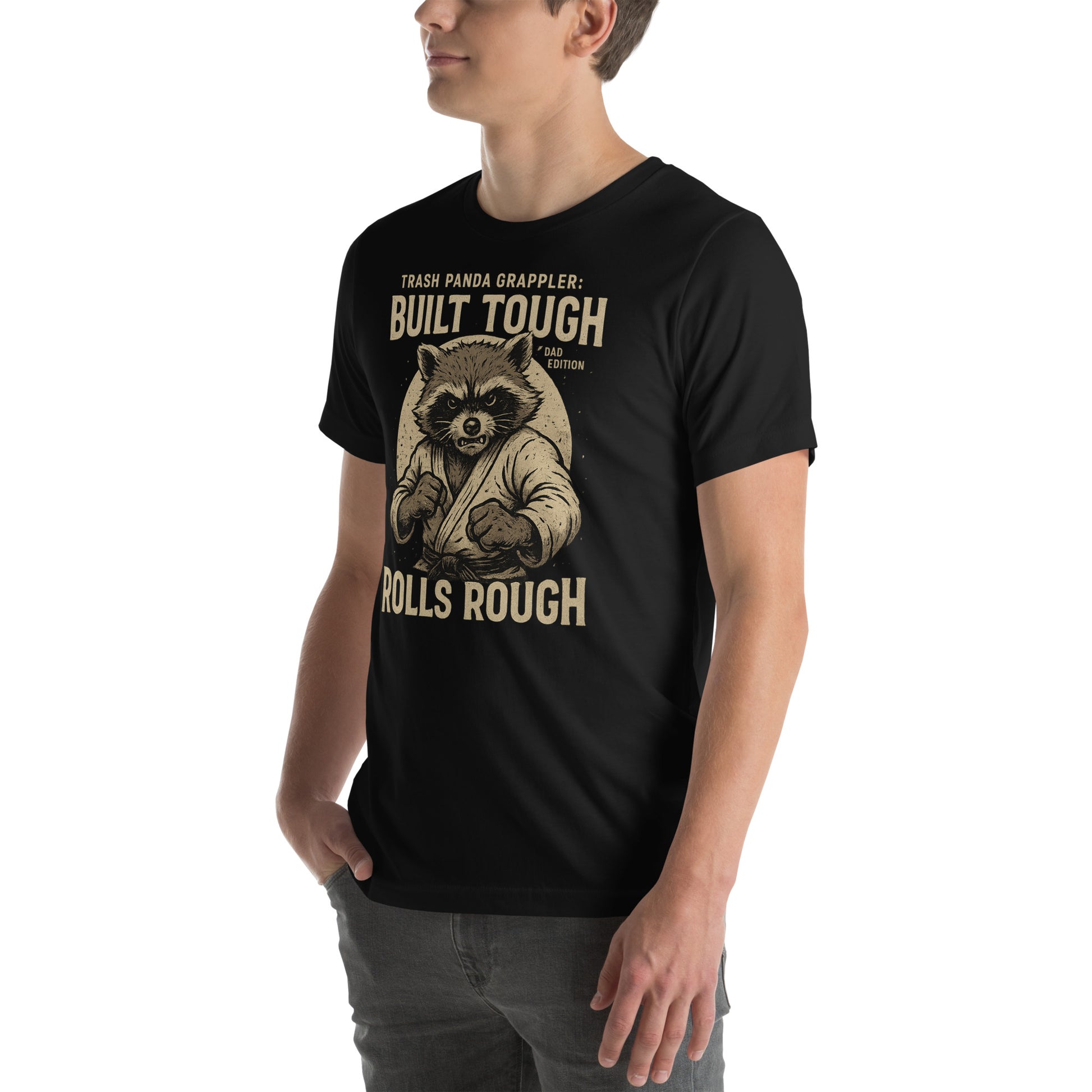 Funny BJJ Dad Shirt – Built Tough Rolls Rough | Trash Panda Grappler Tee for Father’s Day