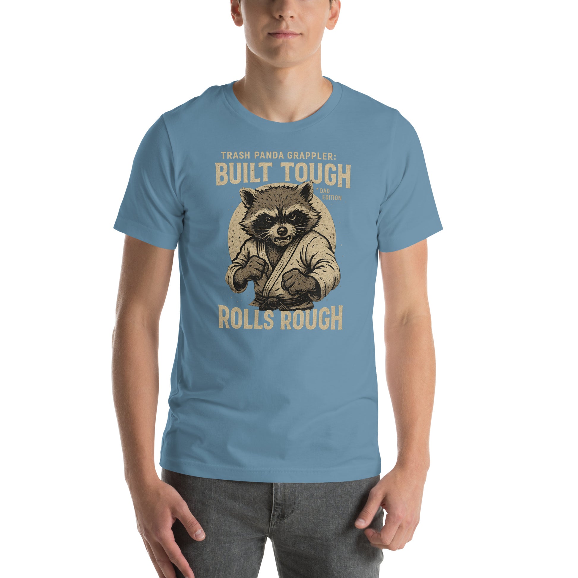 Funny BJJ Dad Shirt – Built Tough Rolls Rough | Trash Panda Grappler Tee for Father’s Day
