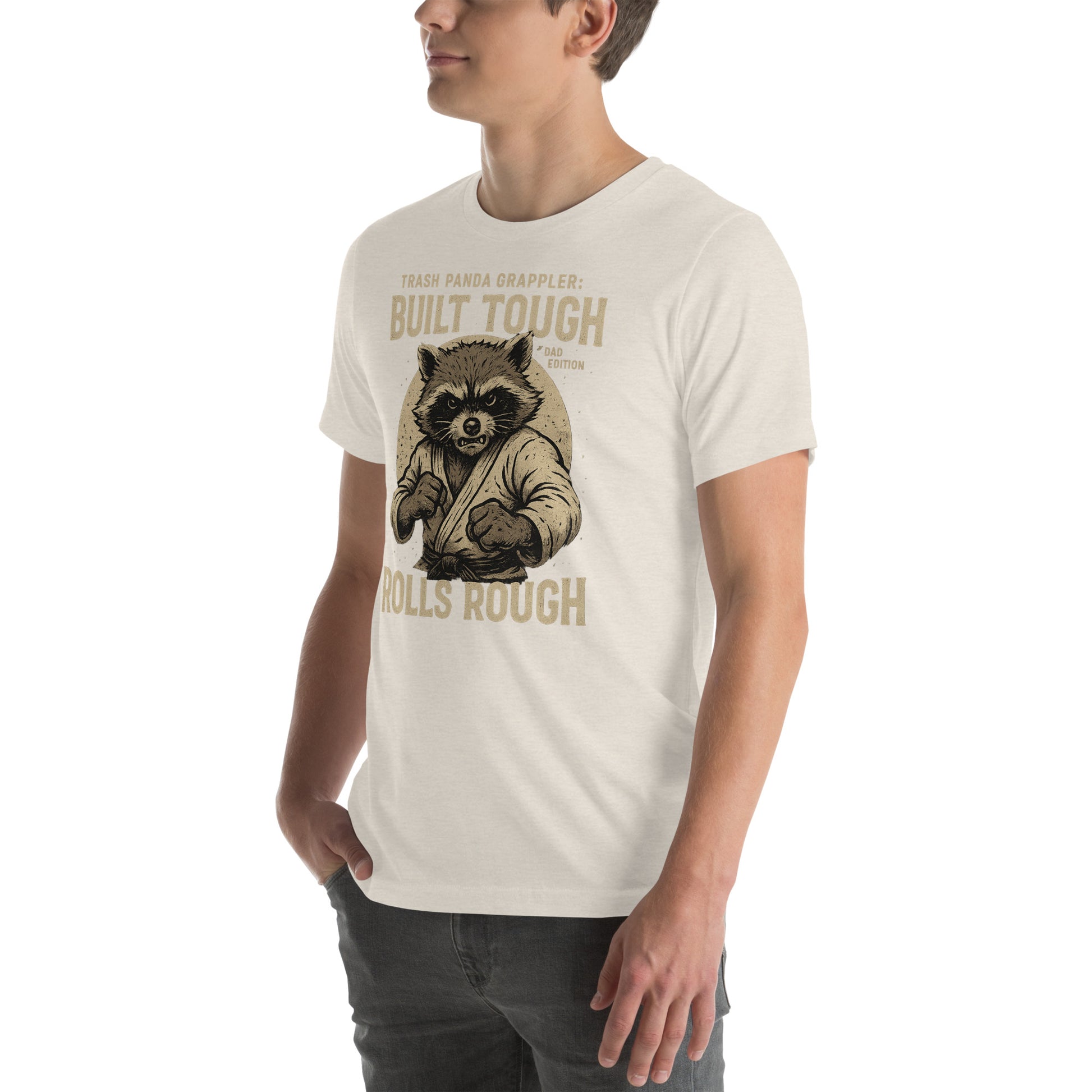 Funny BJJ Dad Shirt – Built Tough Rolls Rough | Trash Panda Grappler Tee for Father’s Day