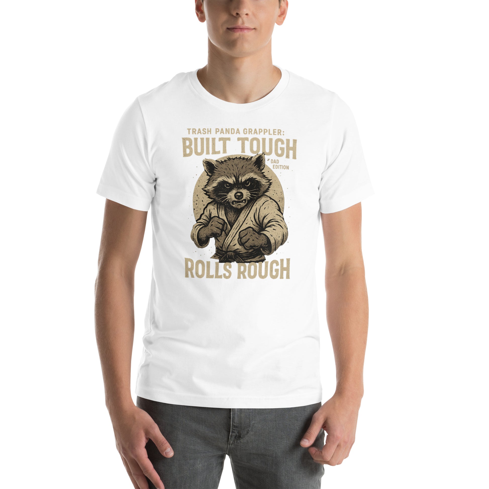 Funny BJJ Dad Shirt – Built Tough Rolls Rough | Trash Panda Grappler Tee for Father’s Day