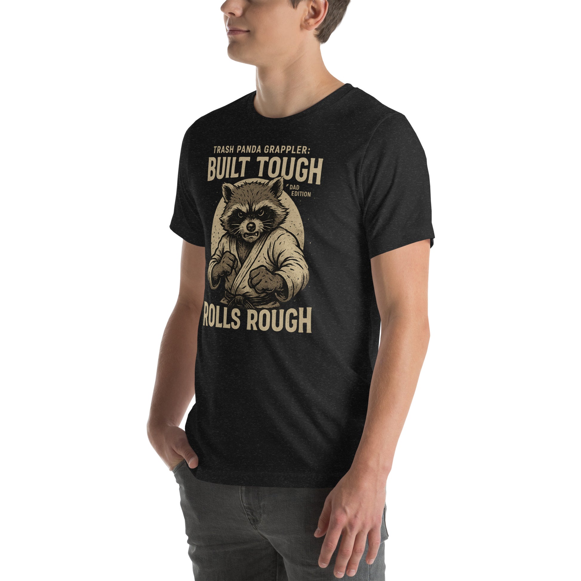 Funny BJJ Dad Shirt – Built Tough Rolls Rough | Trash Panda Grappler Tee for Father’s Day