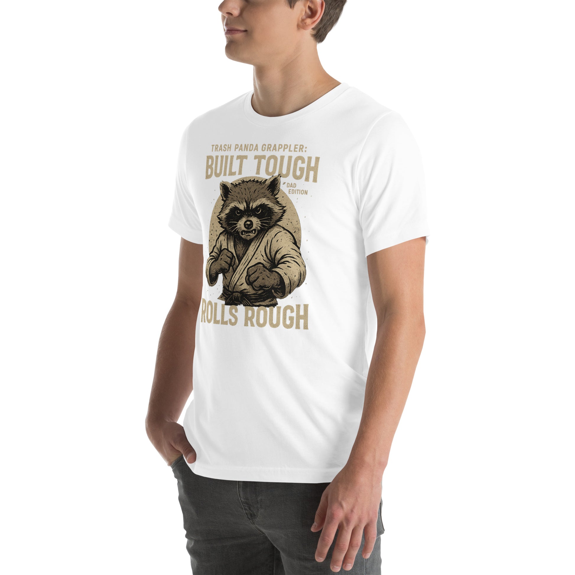 Funny BJJ Dad Shirt – Built Tough Rolls Rough | Trash Panda Grappler Tee for Father’s Day