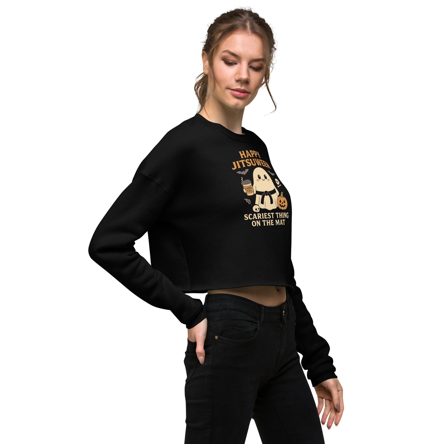 Happy Jitsuween Halloween Crop Sweatshirt – Funny BJJ Ghost Shirt for Women