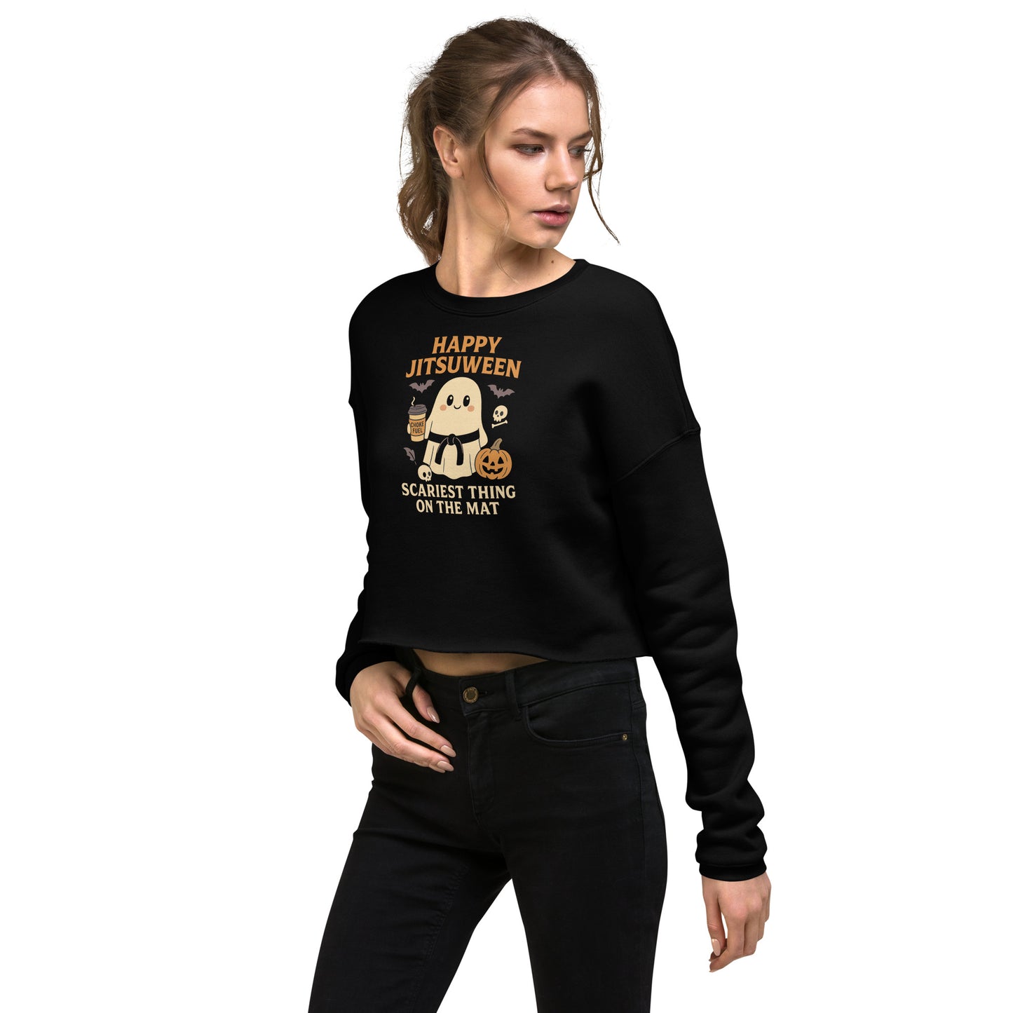 Happy Jitsuween Halloween Crop Sweatshirt – Funny BJJ Ghost Shirt for Women