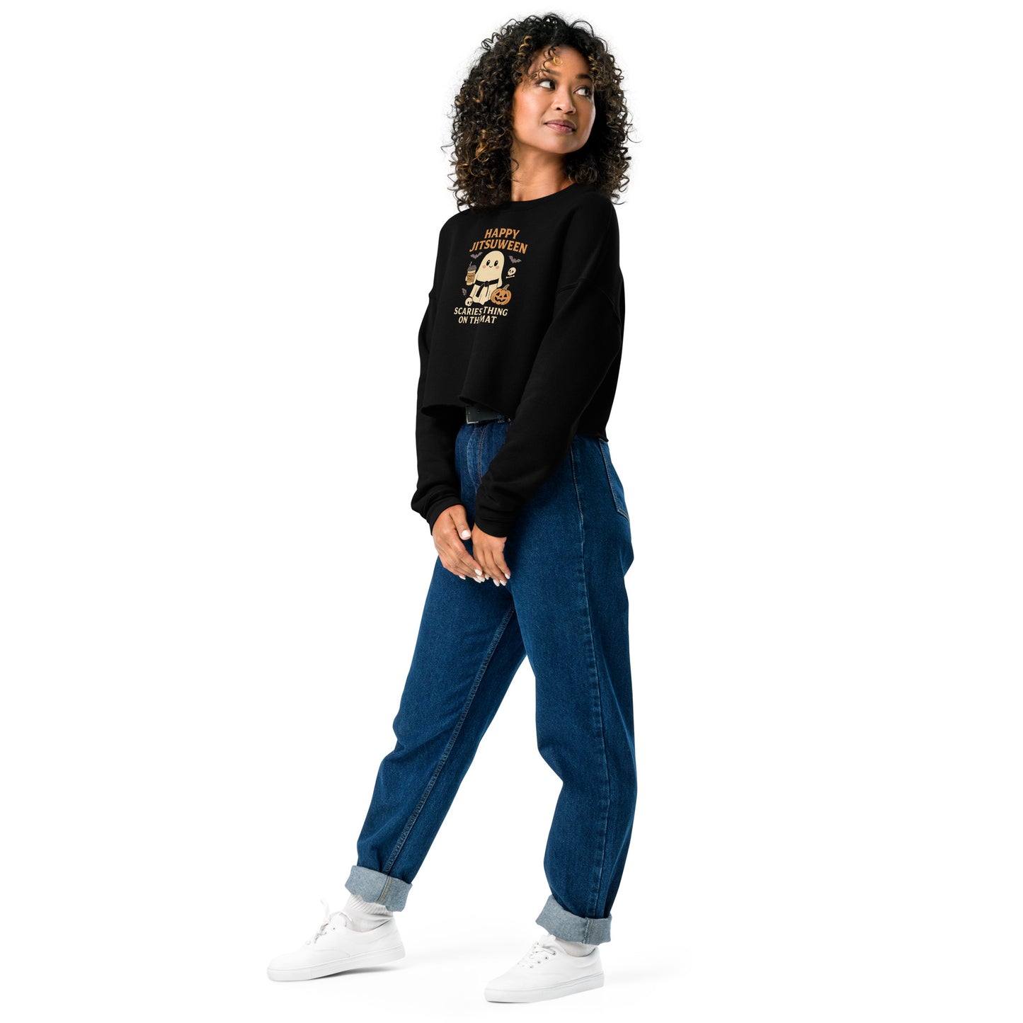 Happy Jitsuween Halloween Crop Sweatshirt – Funny BJJ Ghost Shirt for Women