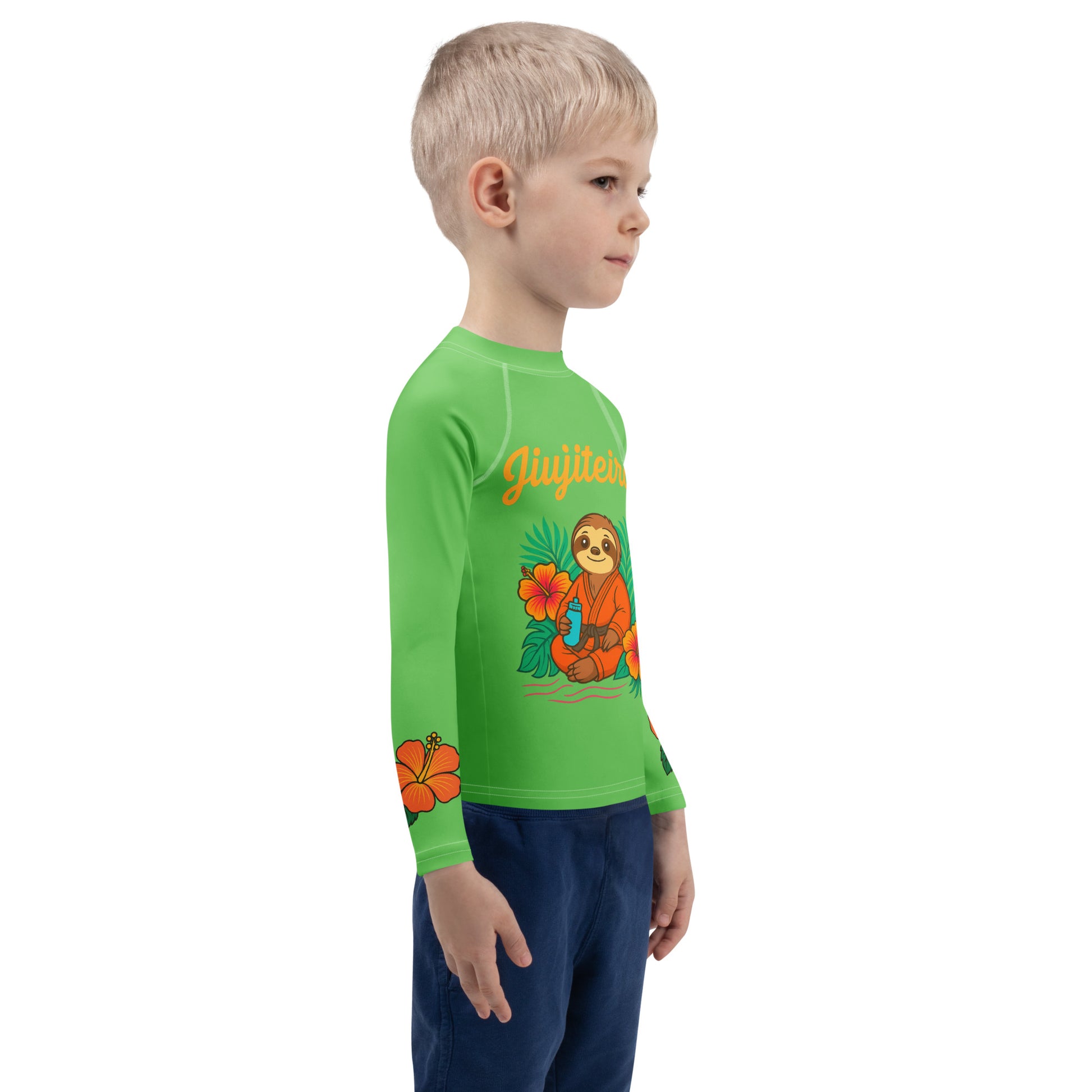 Kids BJJ Rash Guard – Green Jiujiteira Sloth Rashguard for Girls | Youth Jiu-Jitsu No-Gi Top by The Women of Jiu-Jitsu, Green-activewear-The Women of Jiujitsu