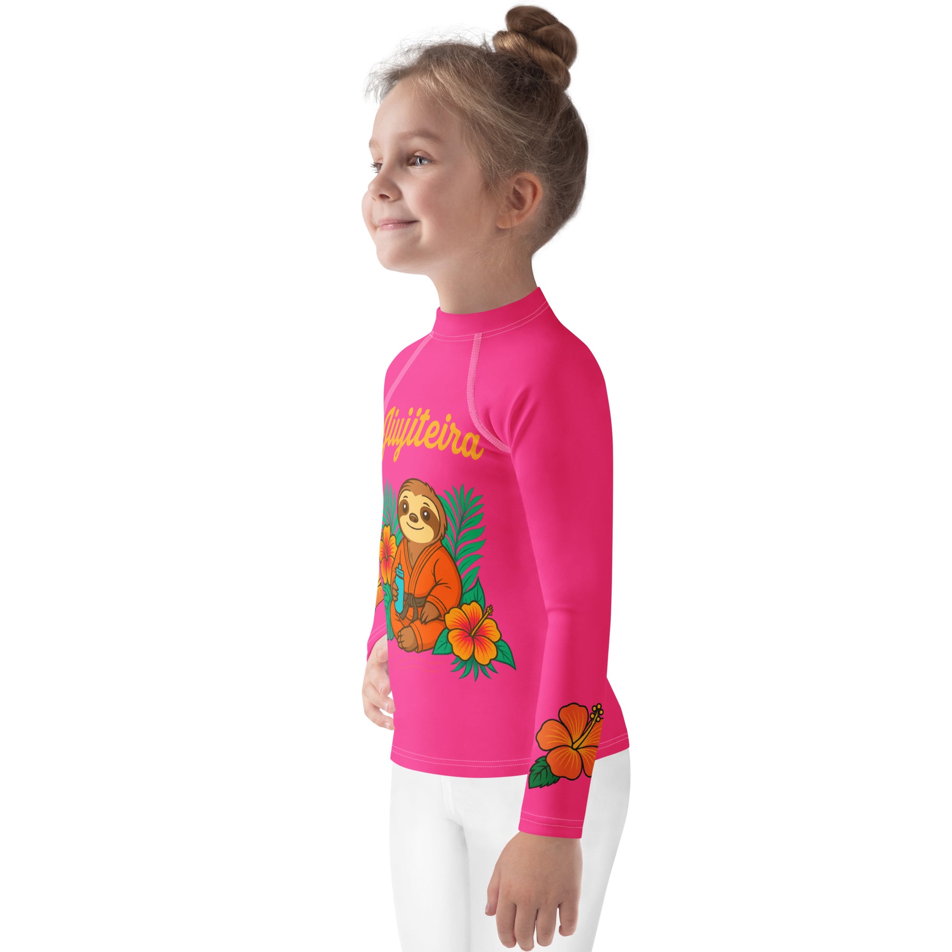 Kids BJJ Rash Guard – Pink Jiujiteira Sloth Rashguard for Girls | Youth Jiu-Jitsu No-Gi Top by The Women of Jiu-Jitsu-rash guard-The Women of Jiujitsu