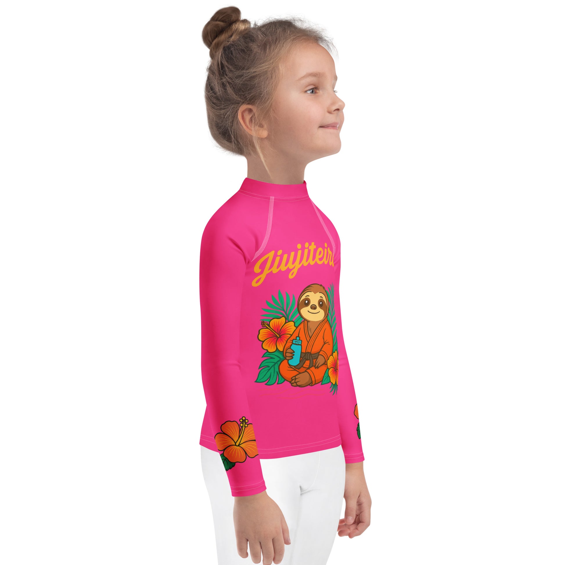 Kids BJJ Rash Guard – Pink Jiujiteira Sloth Rashguard for Girls | Youth Jiu-Jitsu No-Gi Top by The Women of Jiu-Jitsu-rash guard-The Women of Jiujitsu