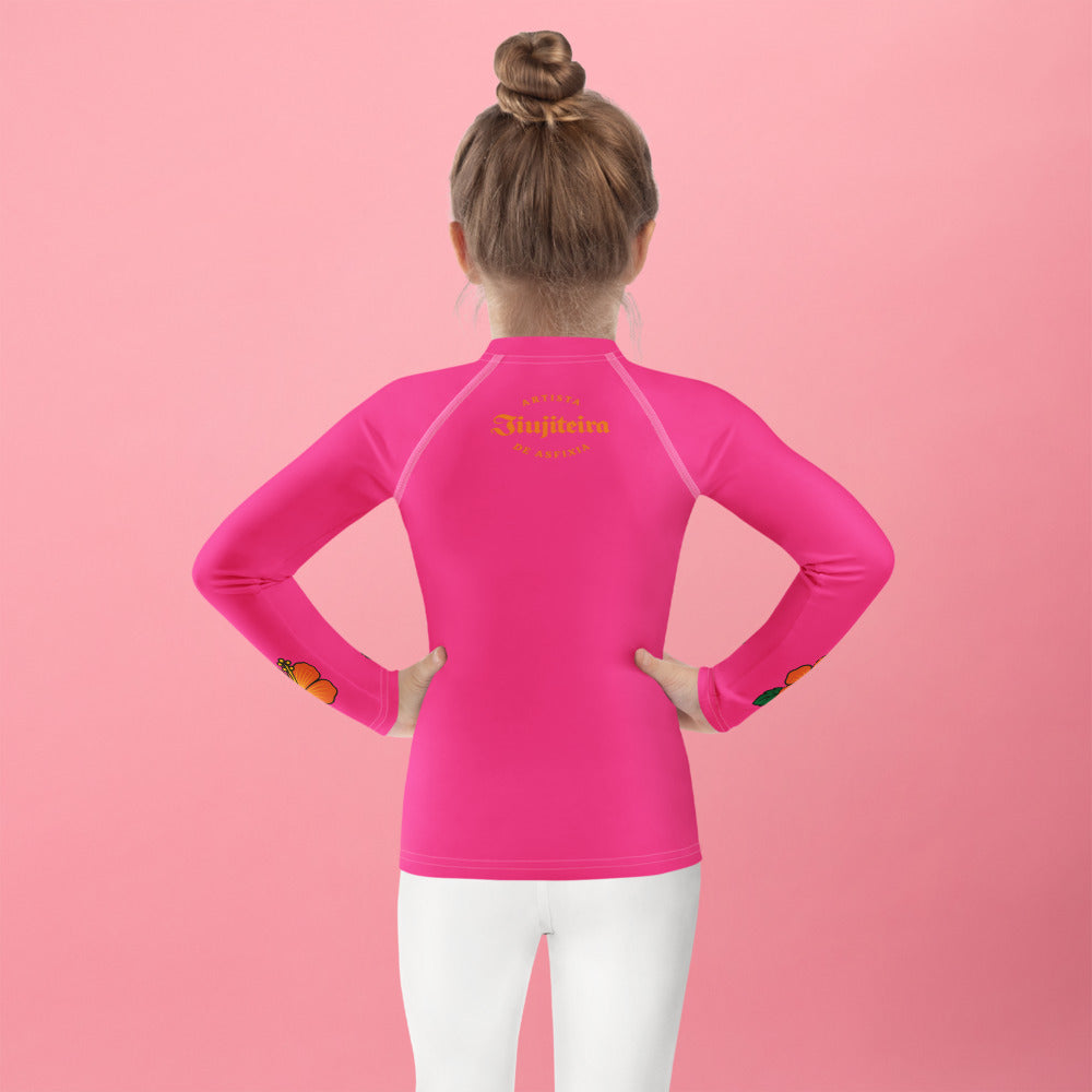 Kids BJJ Rash Guard – Pink Jiujiteira Sloth Rashguard for Girls | Youth Jiu-Jitsu No-Gi Top by The Women of Jiu-Jitsu-rash guard-The Women of Jiujitsu