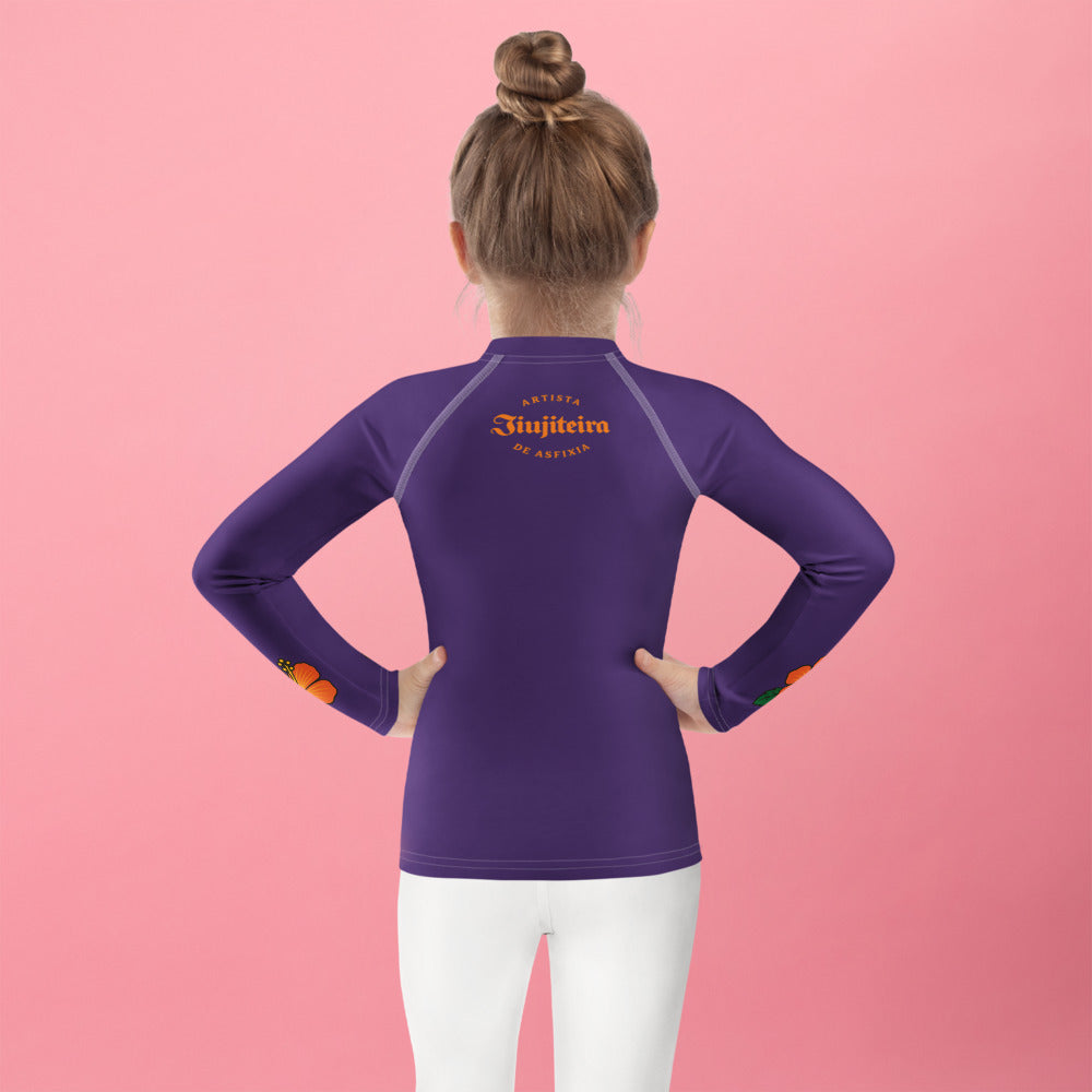 Kids BJJ Rash Guard – Purple Jiujiteira Sloth Rashguard for Girls | Youth Jiu-Jitsu No-Gi Top by The Women of Jiu-Jitsu, Purple-activewear-The Women of Jiujitsu