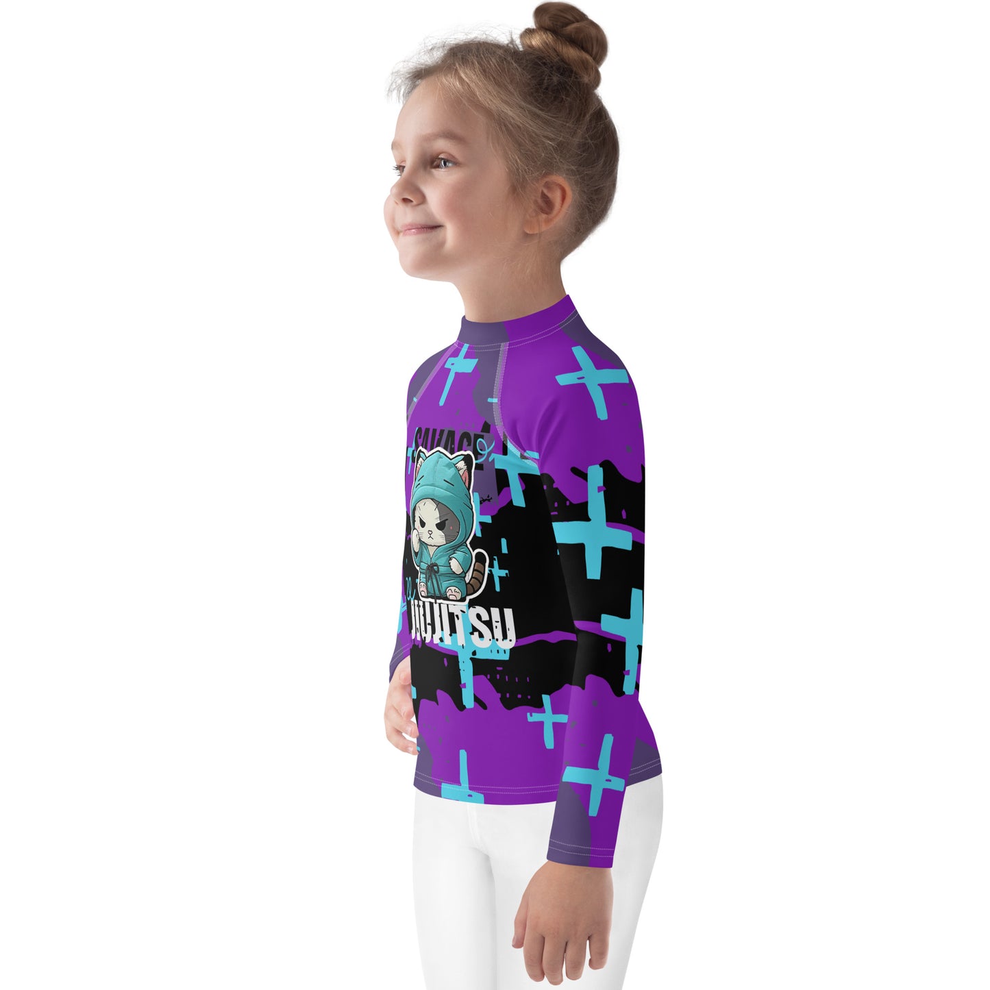 Kids BJJ Rash Guard- SAVAGE Jiujitsu Kitty | Jiujiteira No-Gi Shirt for Girls (Sizes 2T–7)-rash guard-The Women of Jiujitsu