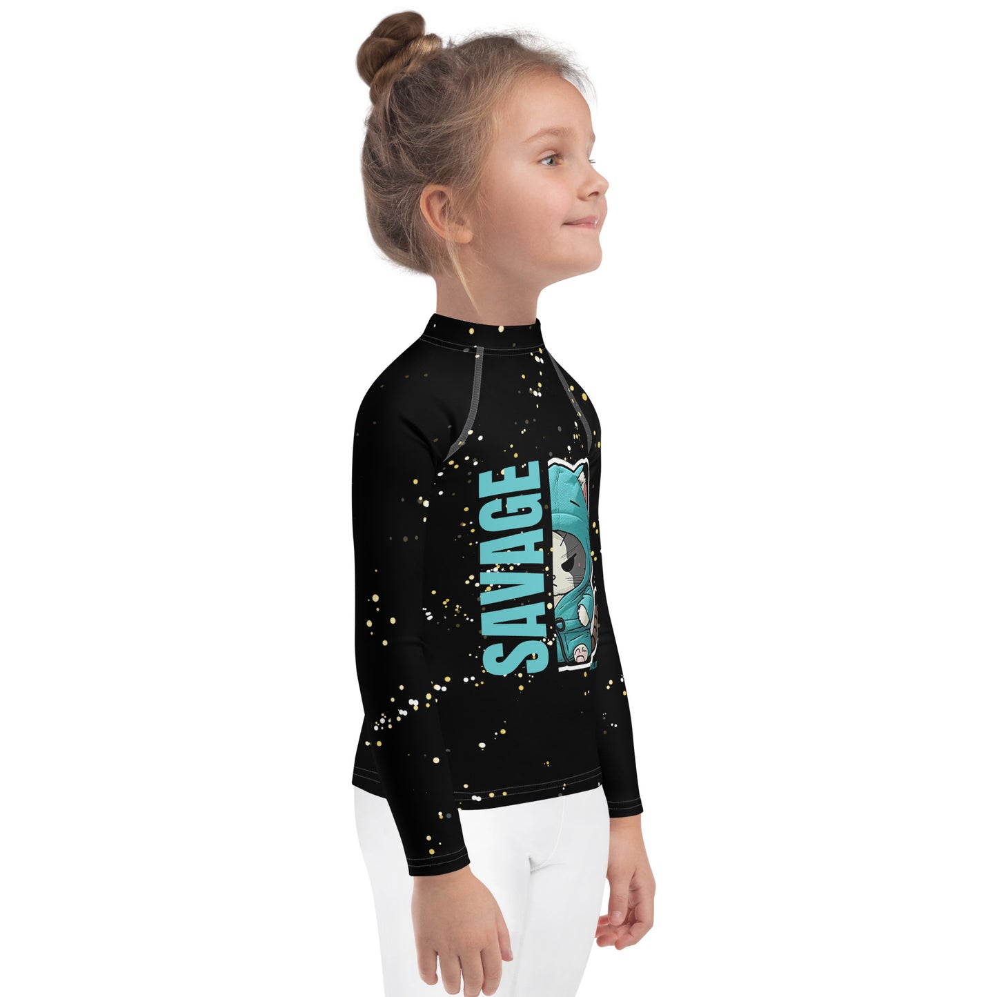 Kids BJJ Rash Guard- SAVAGE Jiujitsu Kitty | Jiujiteira No-Gi Shirt for Girls (Sizes 2T–7)-rash guard-The Women of Jiujitsu