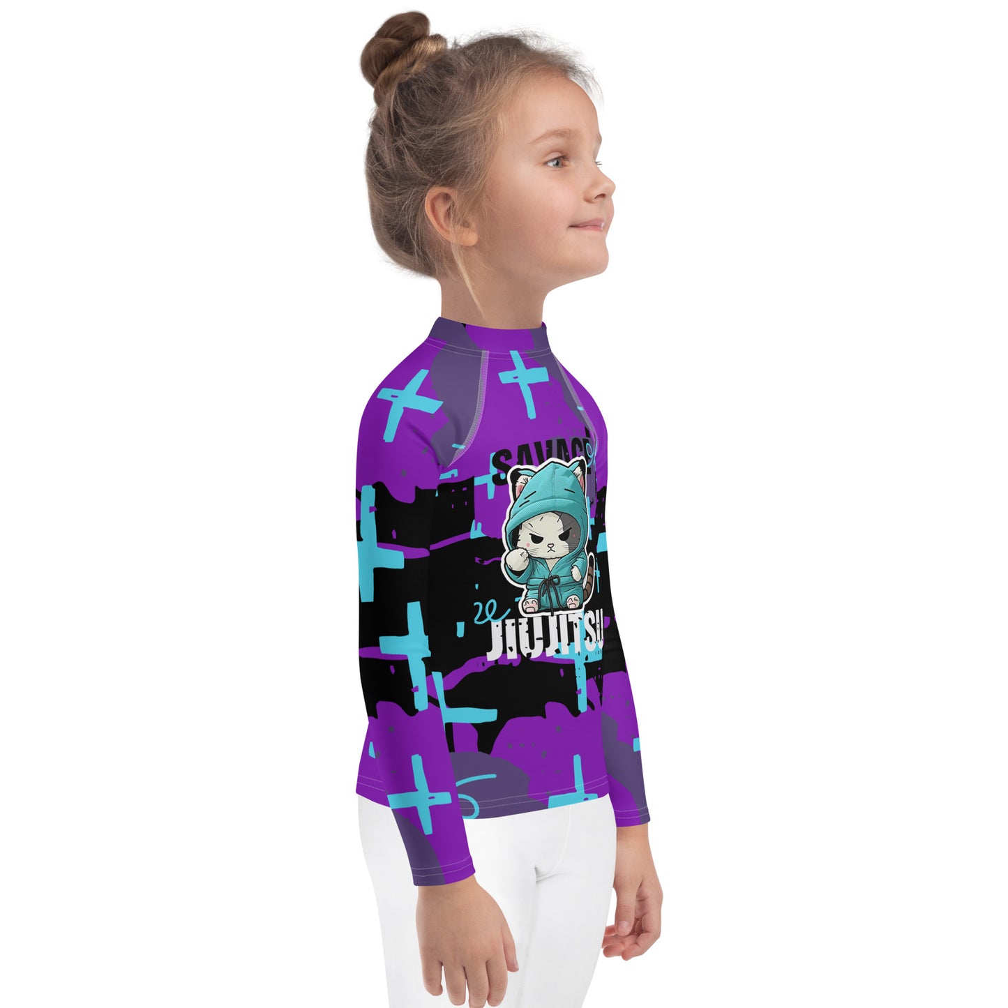 Kids BJJ Rash Guard- SAVAGE Jiujitsu Kitty | Jiujiteira No-Gi Shirt for Girls (Sizes 2T–7)-rash guard-The Women of Jiujitsu