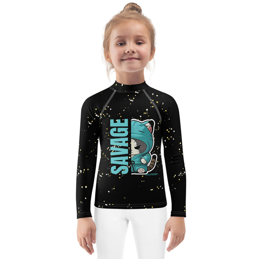 Kids BJJ Rash Guard- SAVAGE Jiujitsu Kitty | Jiujiteira No-Gi Shirt for Girls (Sizes 2T–7)-rash guard-The Women of Jiujitsu