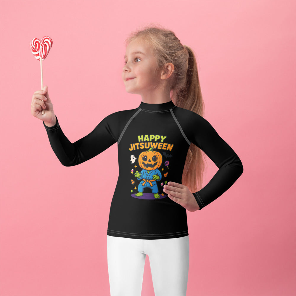 Kids Halloween BJJ Rashguard – Happy Jitsuween Pumpkin in Gi