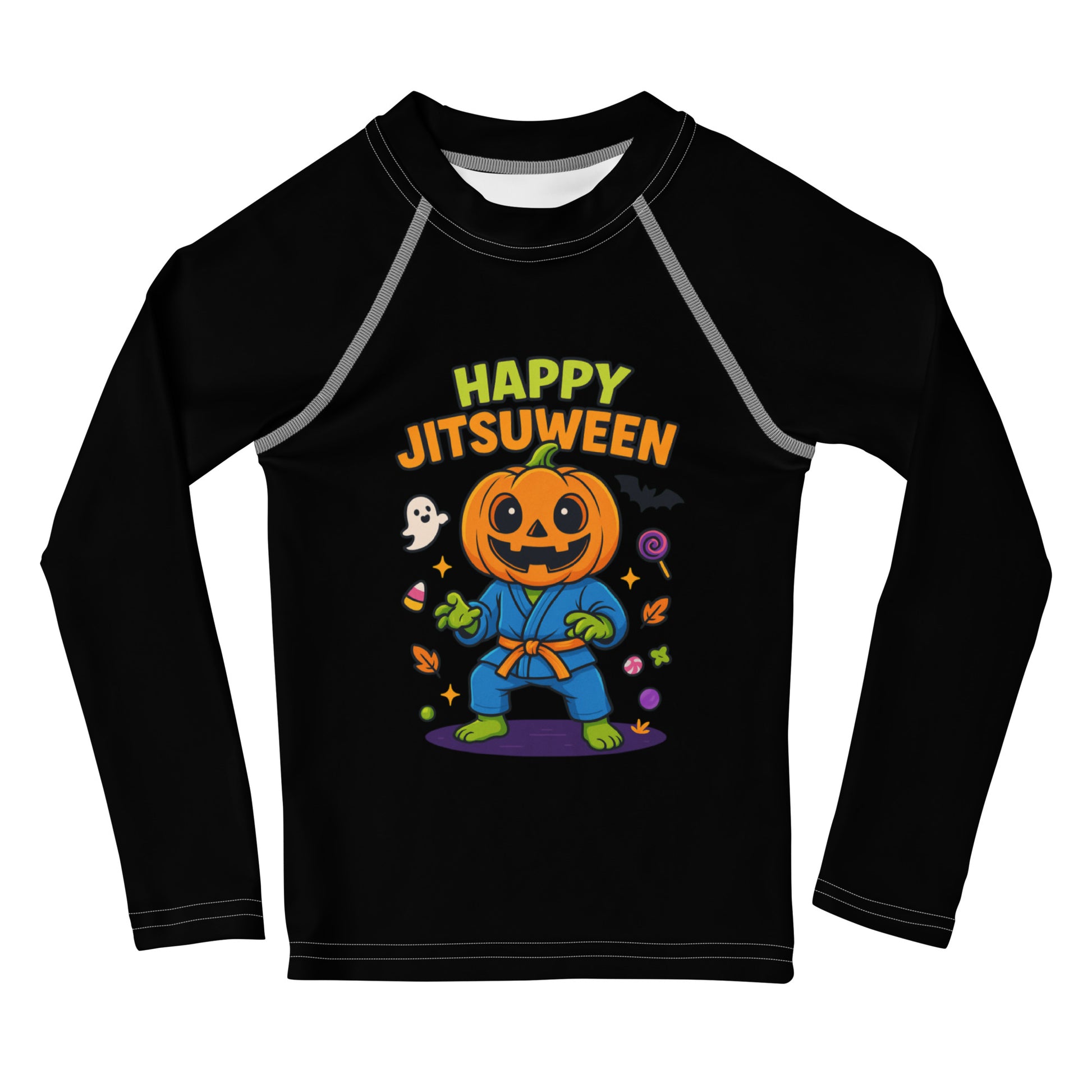 Kids Halloween BJJ Rashguard – Happy Jitsuween Pumpkin in Gi