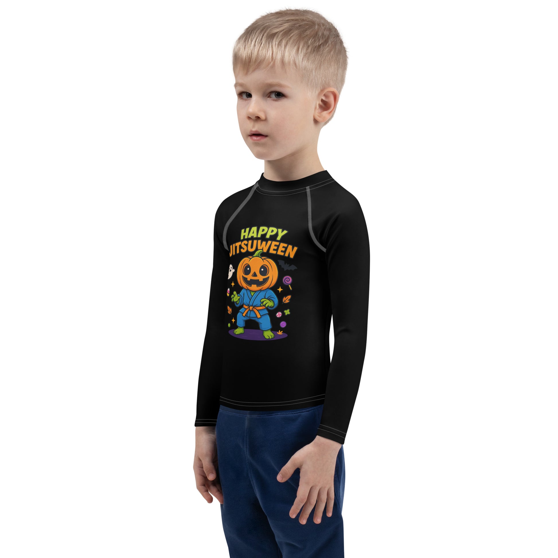 Kids Halloween BJJ Rashguard – Happy Jitsuween Pumpkin in Gi