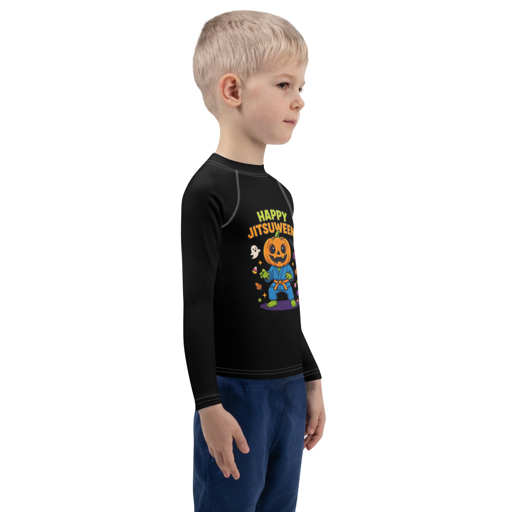 Kids Halloween BJJ Rashguard – Happy Jitsuween Pumpkin in Gi