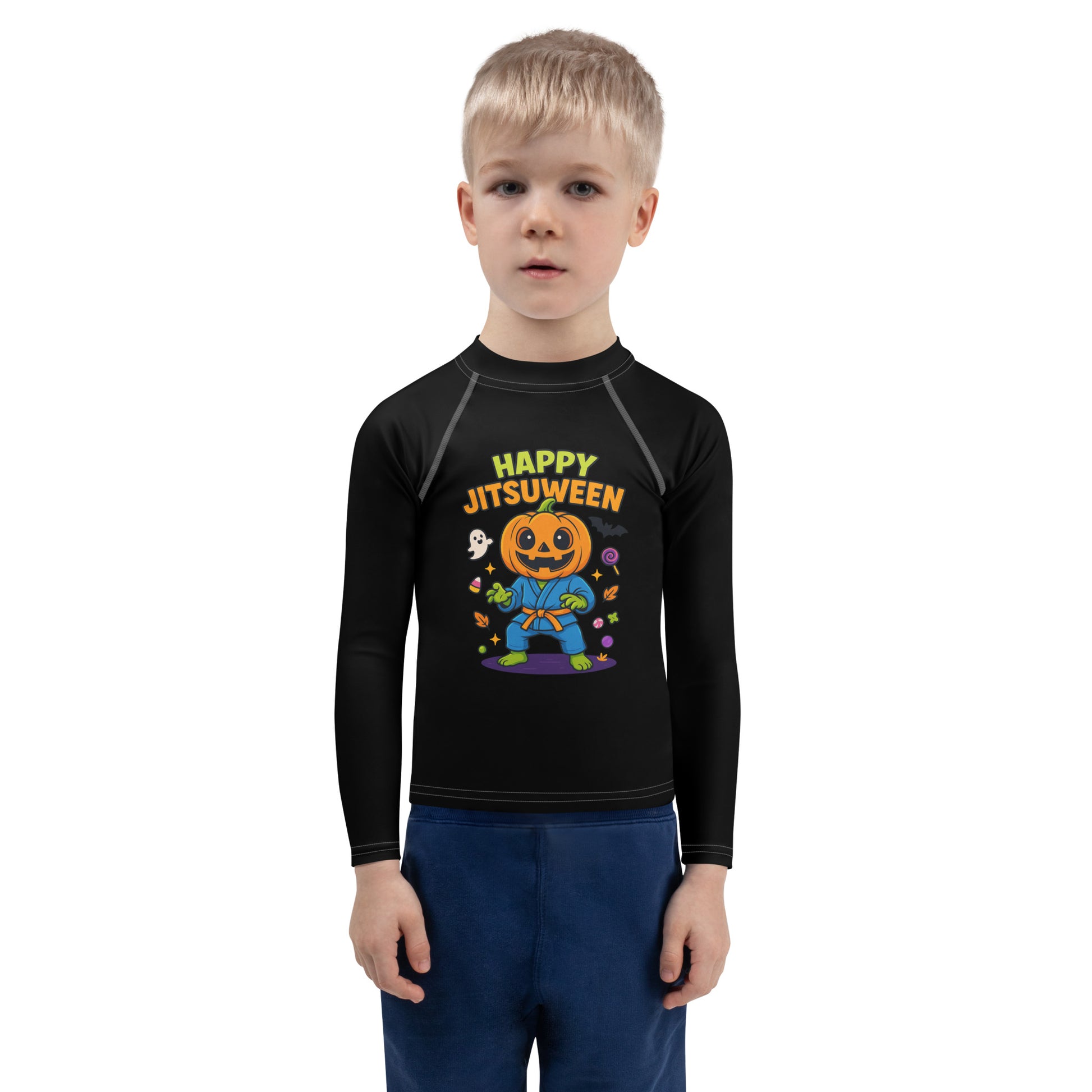 Kids Halloween BJJ Rashguard – Happy Jitsuween Pumpkin in Gi