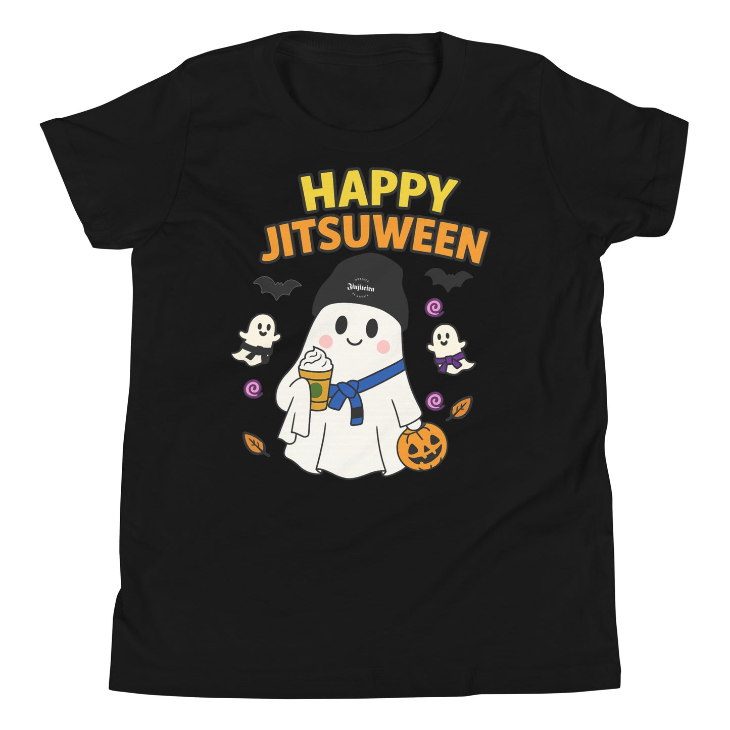 Kids Halloween Jiu-Jitsu T-Shirt – Cute Ghost with Black Belt | BJJ Costume Shirt