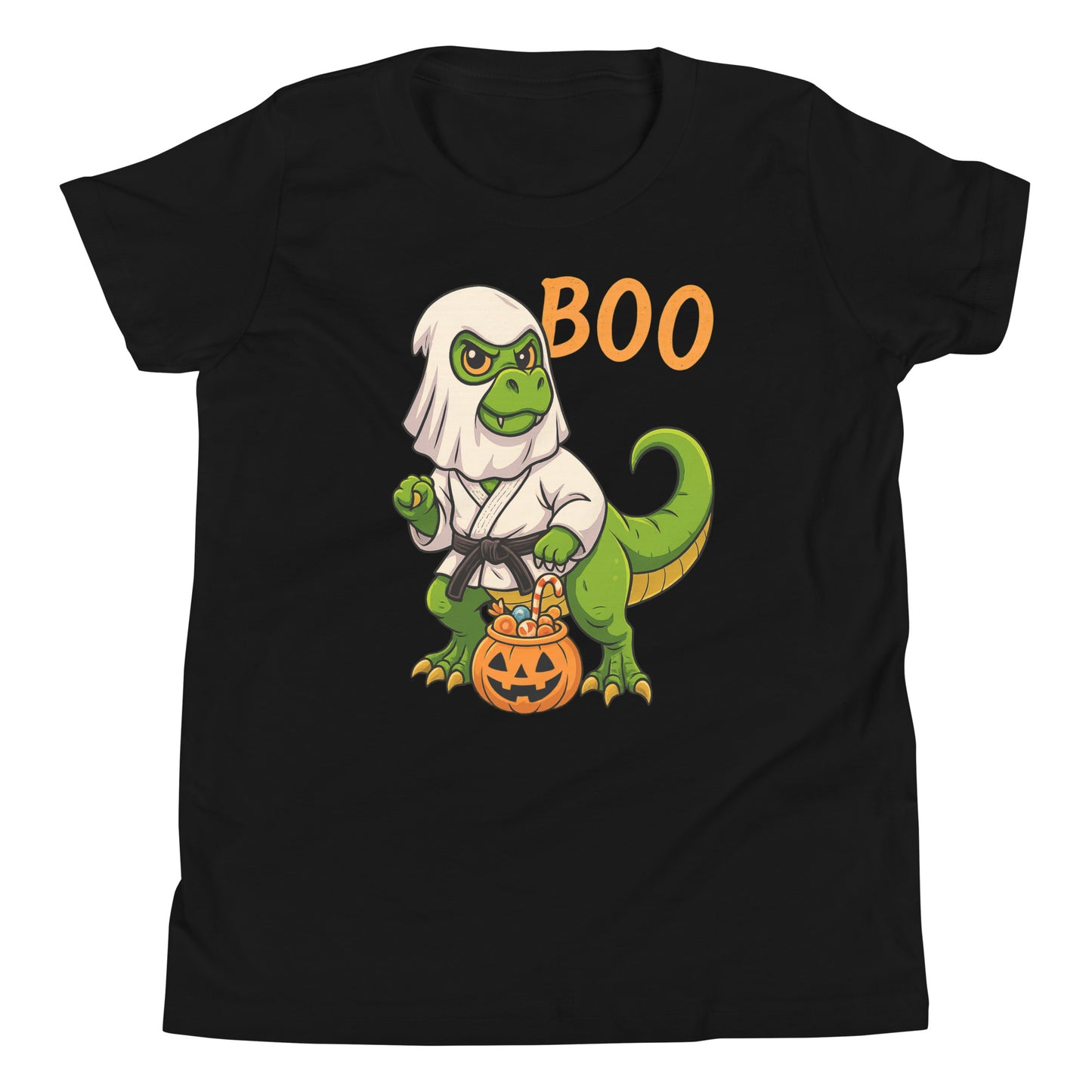 Kids Jiu-Jitsu Halloween T-Shirt – Funny Dinosaur Ghost BJJ Costume Tee for Youth
