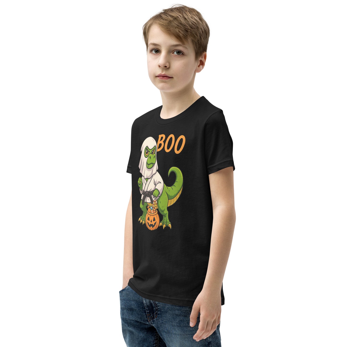 Kids Jiu-Jitsu Halloween T-Shirt – Funny Dinosaur Ghost BJJ Costume Tee for Youth