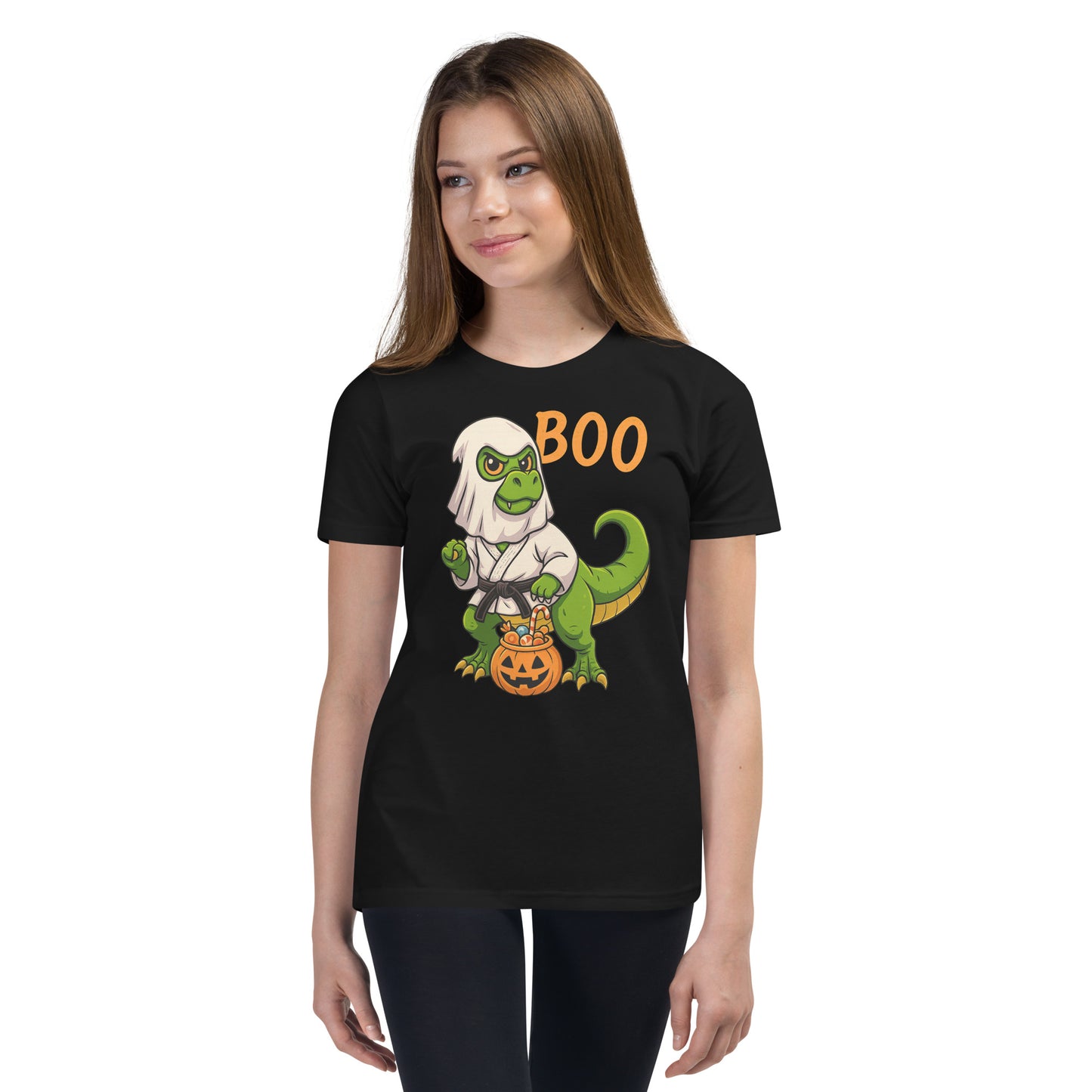 Kids Jiu-Jitsu Halloween T-Shirt – Funny Dinosaur Ghost BJJ Costume Tee for Youth