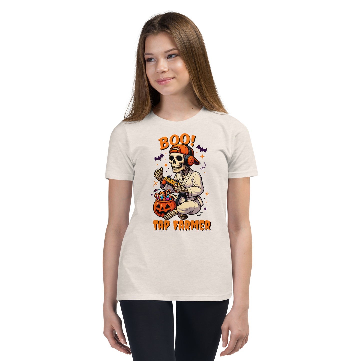 Tap Farmer BJJ Skeleton Halloween Shirt β Funny Youth Jiu-Jitsu Tee | BOO! Gamer Martial Arts T-Shirt