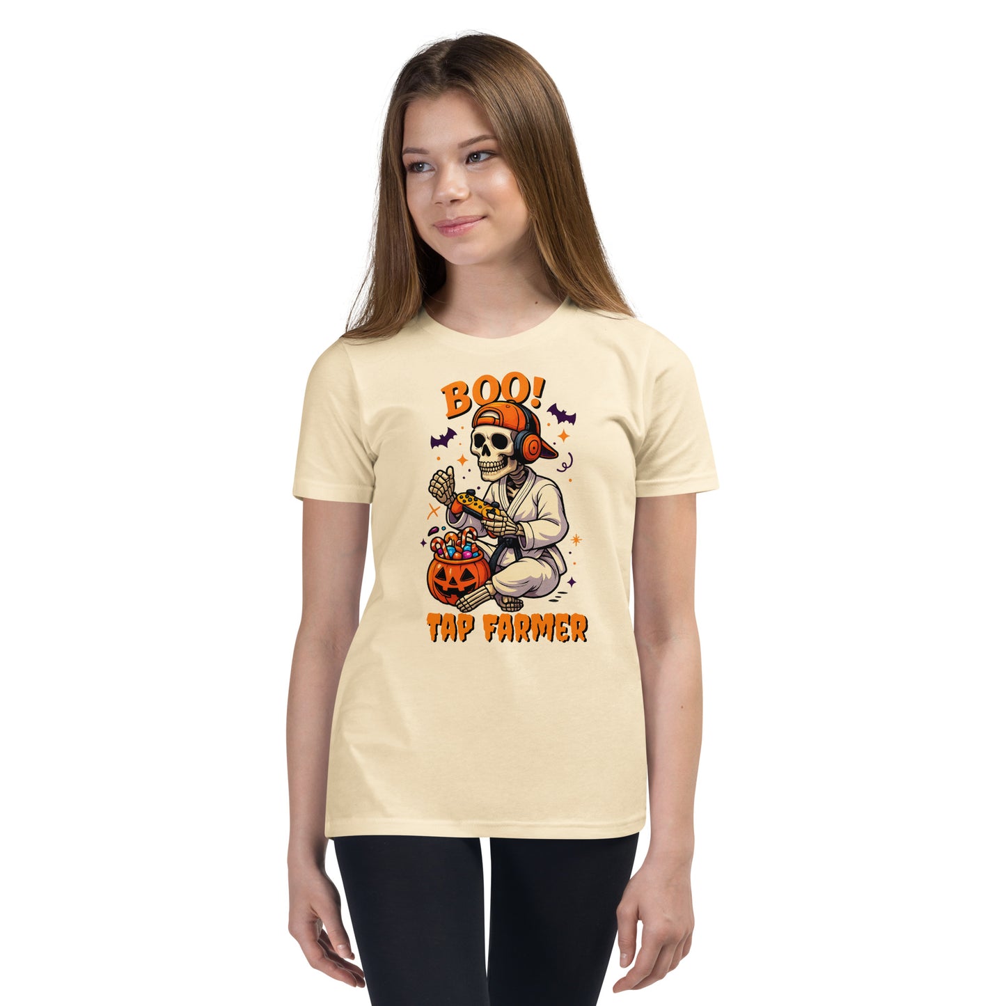 Tap Farmer BJJ Skeleton Halloween Shirt β Funny Youth Jiu-Jitsu Tee | BOO! Gamer Martial Arts T-Shirt