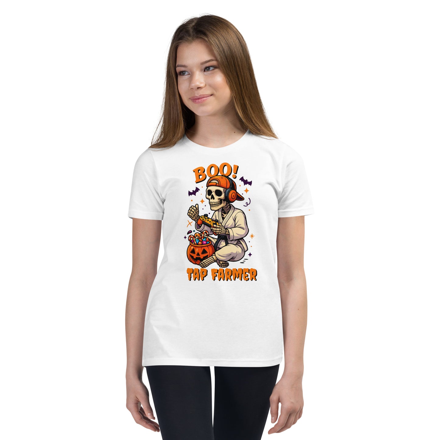 Tap Farmer BJJ Skeleton Halloween Shirt β Funny Youth Jiu-Jitsu Tee | BOO! Gamer Martial Arts T-Shirt