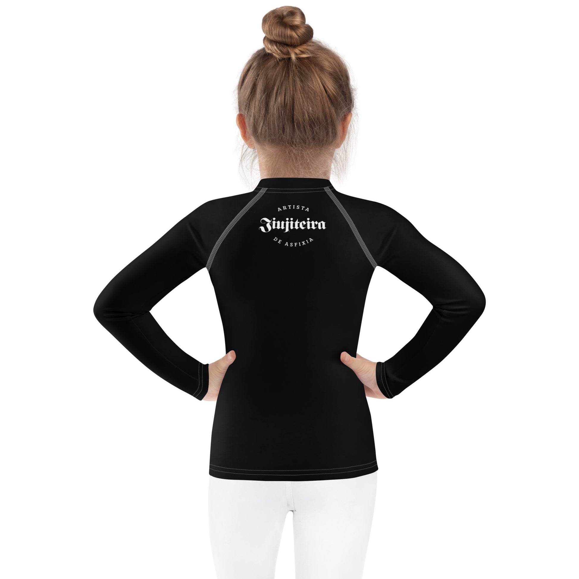 Kids BJJ Rash Guard – Black Minimalist Jiujiteira | Long Sleeve No-Gi Training Shirt-rash guard-The Women of Jiujitsu