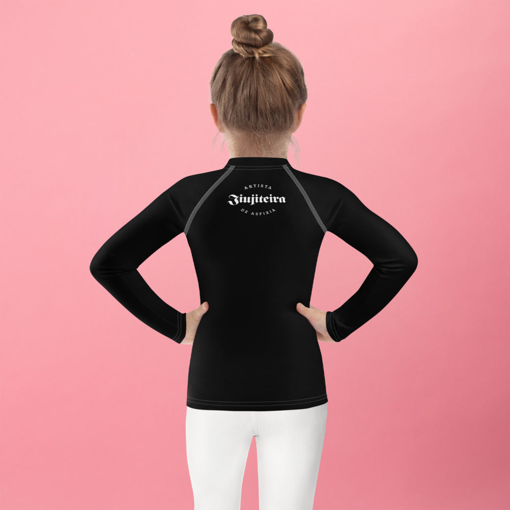 Kids BJJ Rash Guard – Black Minimalist Jiujiteira | Long Sleeve No-Gi Training Shirt-rash guard-The Women of Jiujitsu