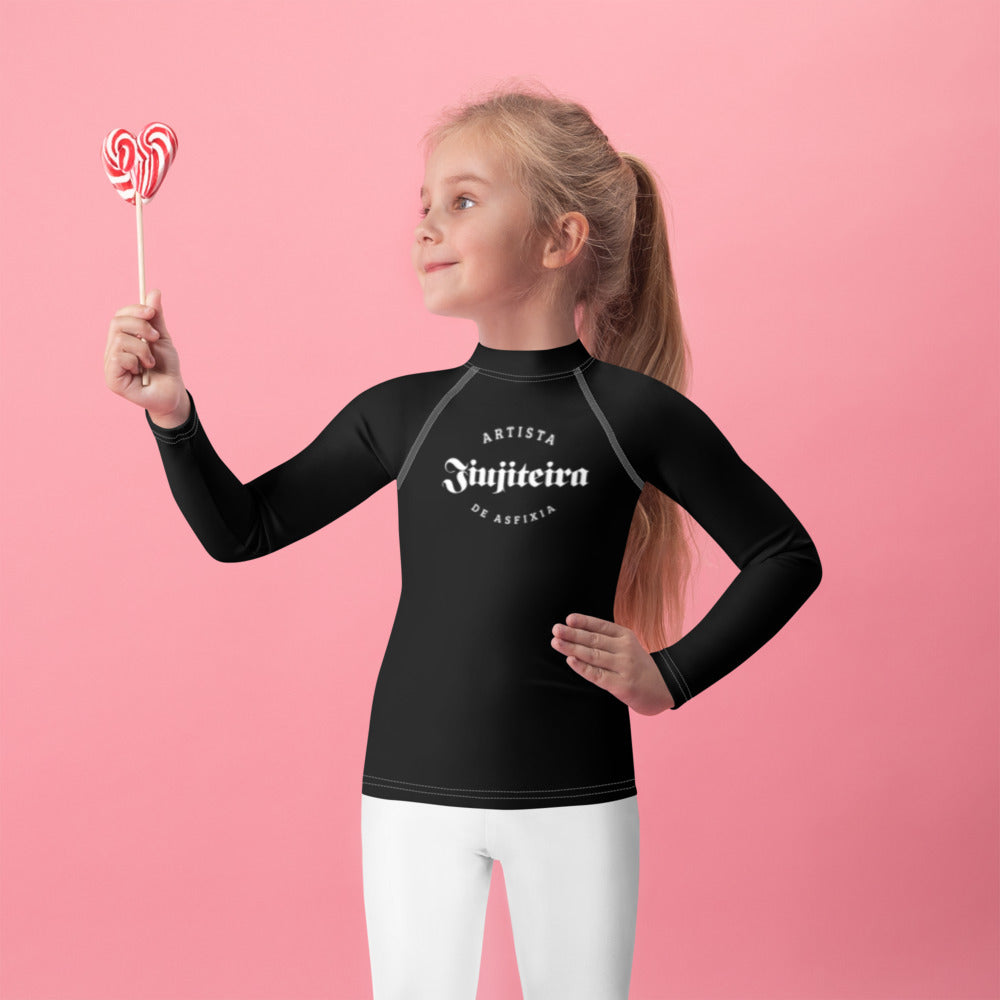 Kids BJJ Rash Guard – Black Minimalist Jiujiteira | Long Sleeve No-Gi Training Shirt-rash guard-The Women of Jiujitsu