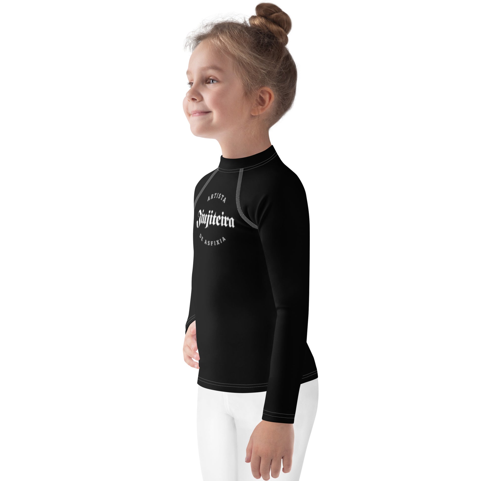 Kids BJJ Rash Guard – Black Minimalist Jiujiteira | Long Sleeve No-Gi Training Shirt-rash guard-The Women of Jiujitsu